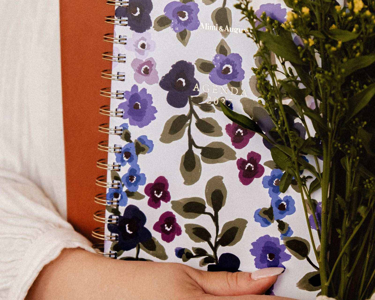 2027 agenda planner with wildflowers cover in blue and purple