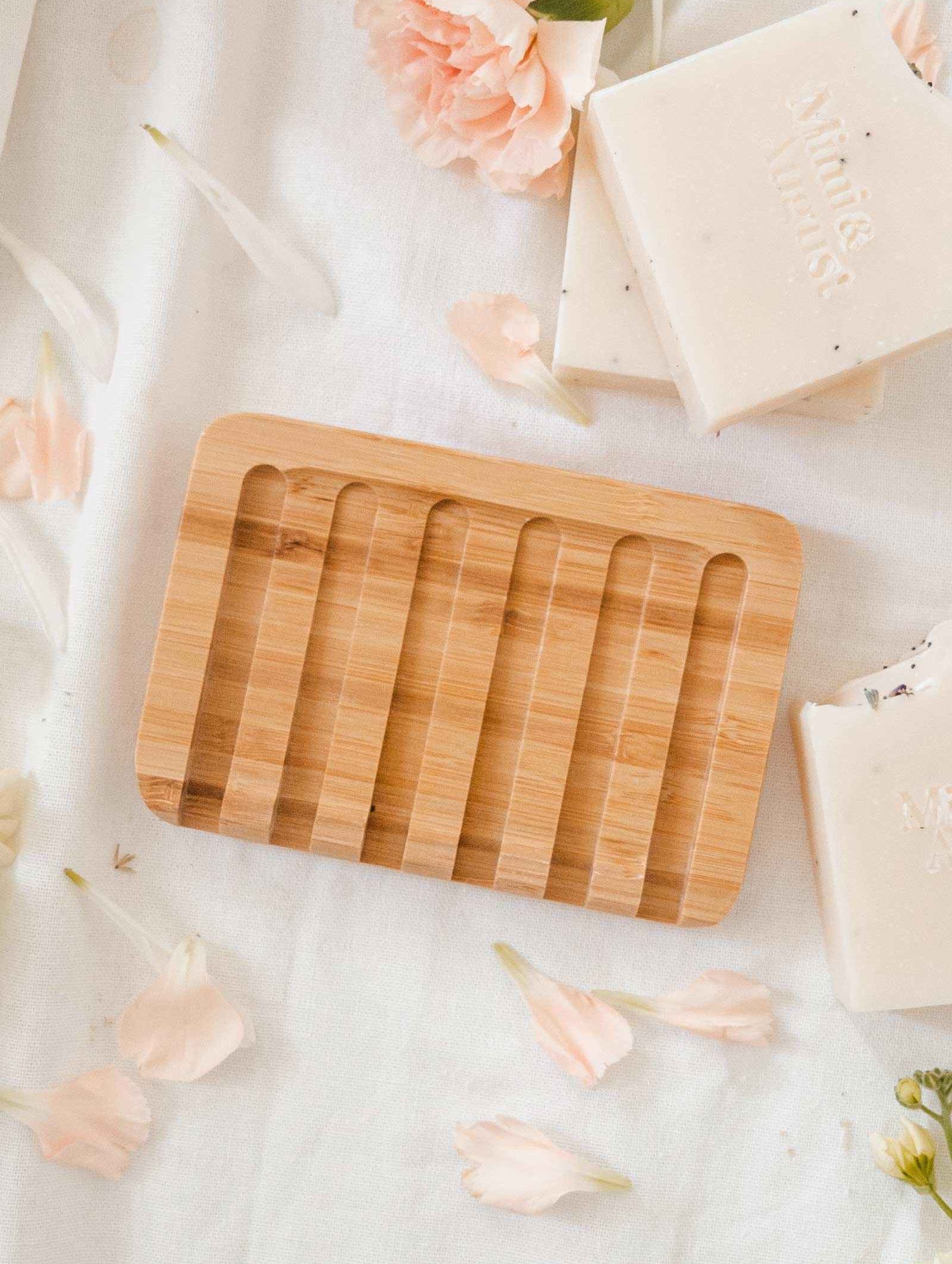 Bamboo soap dish made from natural, water-resistant, biodegradable bamboo, 13cm x 9cm