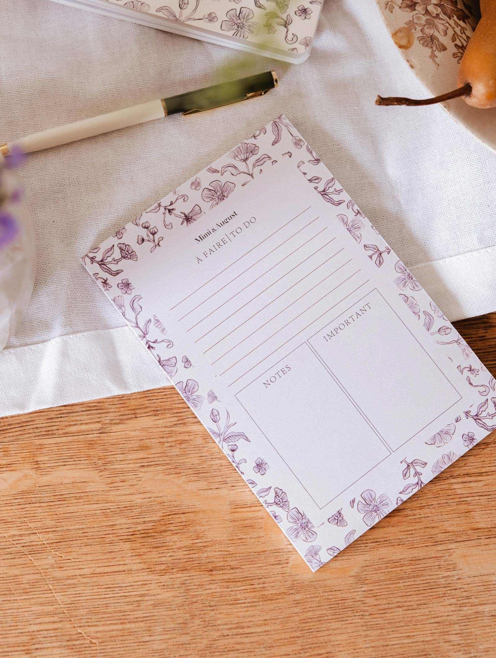 Blossom - Notepad with black and white floral border, 50-page recycled paper memo pad for organization and planning
