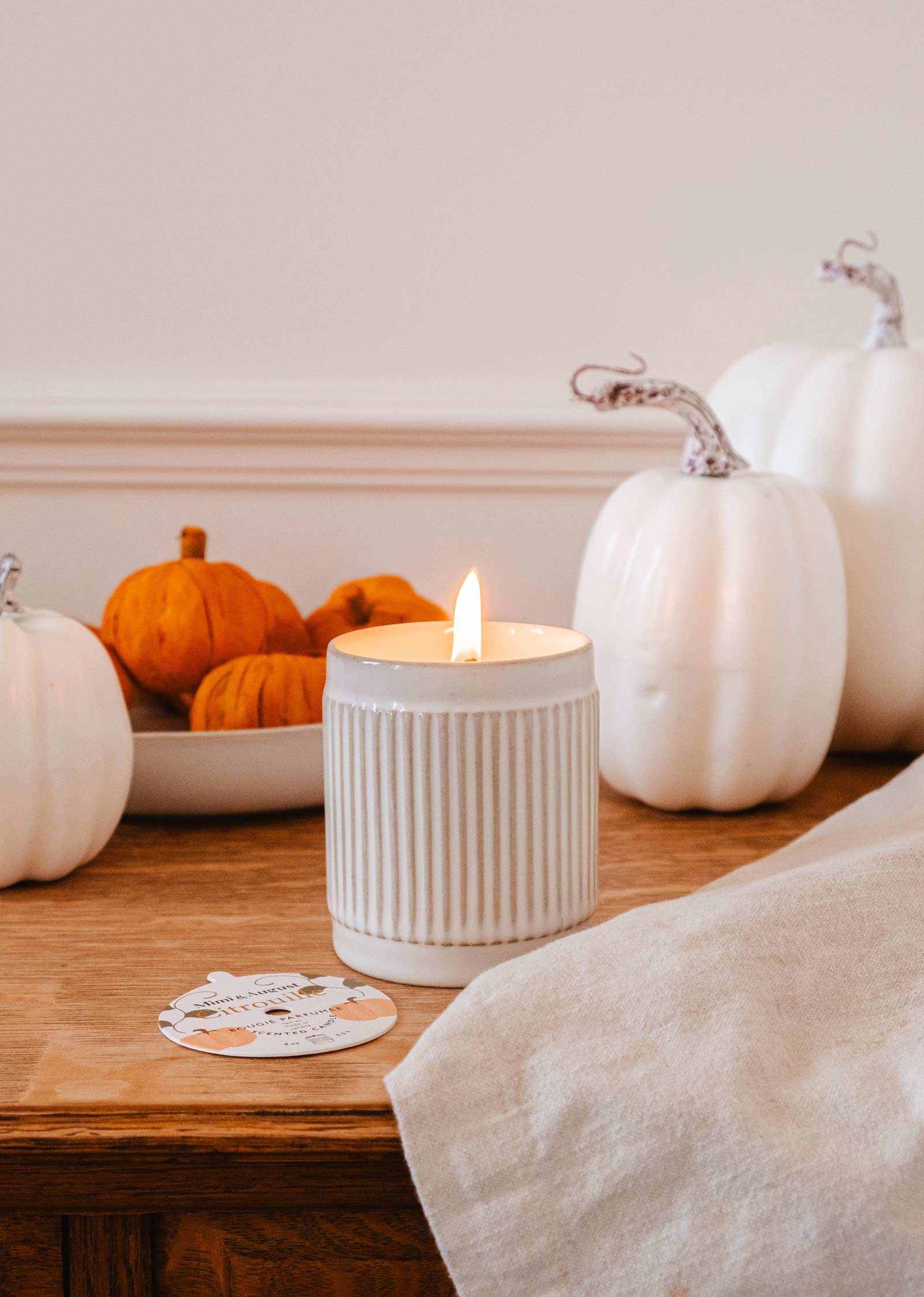 Ceramic reusable pumpkin spice candle with cozy autumn scents of pumpkin, spices, and brown sugar