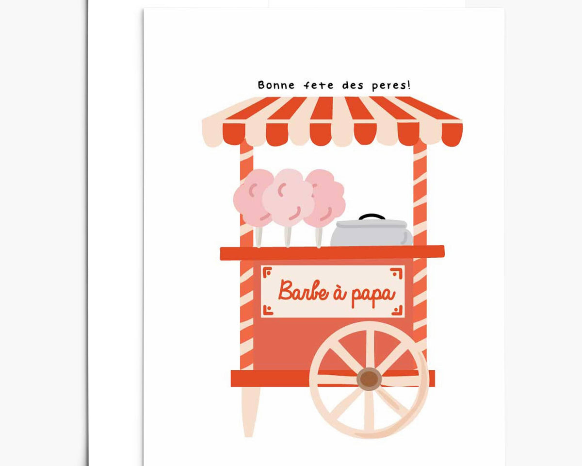 Father's Day card featuring an enchanted cotton candy stand on recycled paper