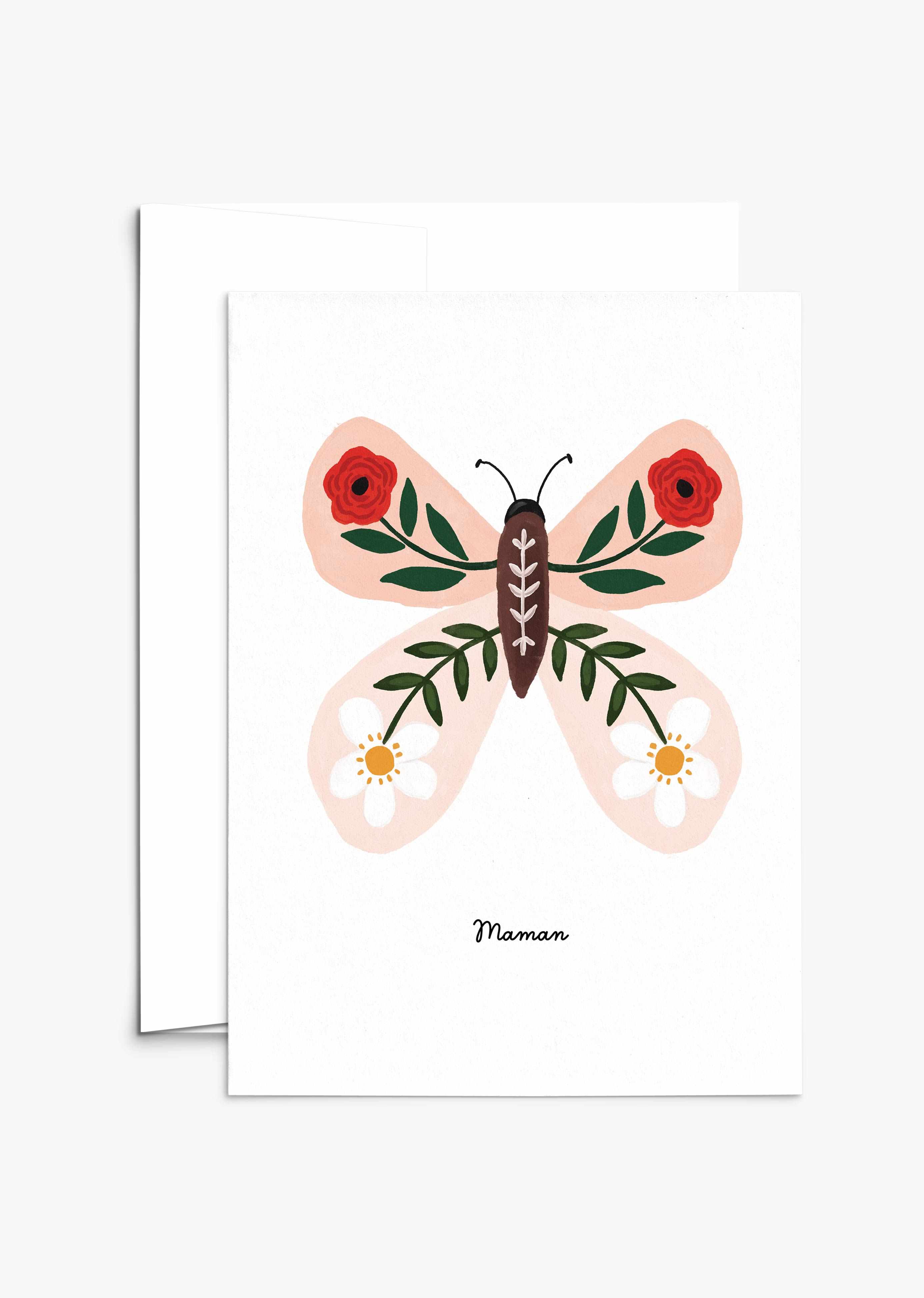 Floral Butterfly Mother's Day card with butterfly and floral wings on recycled paper