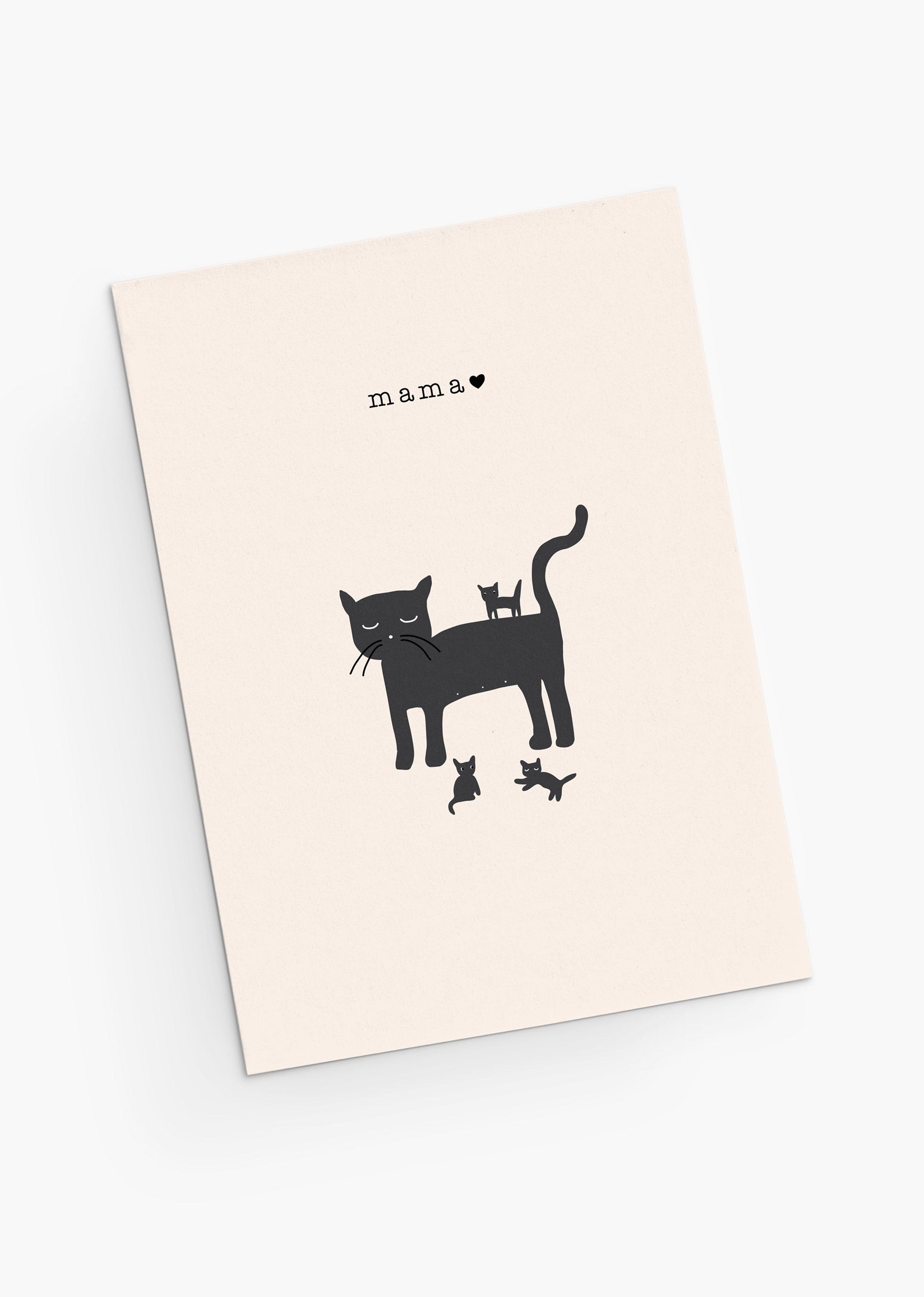 illustration of a black cat with her kitties and the word mama greeting card- By mimi & august