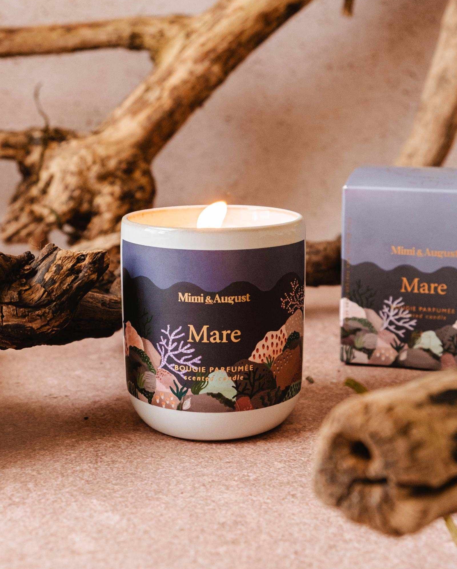 Reusable candle named Mare with ocean water scent in a ceramic container