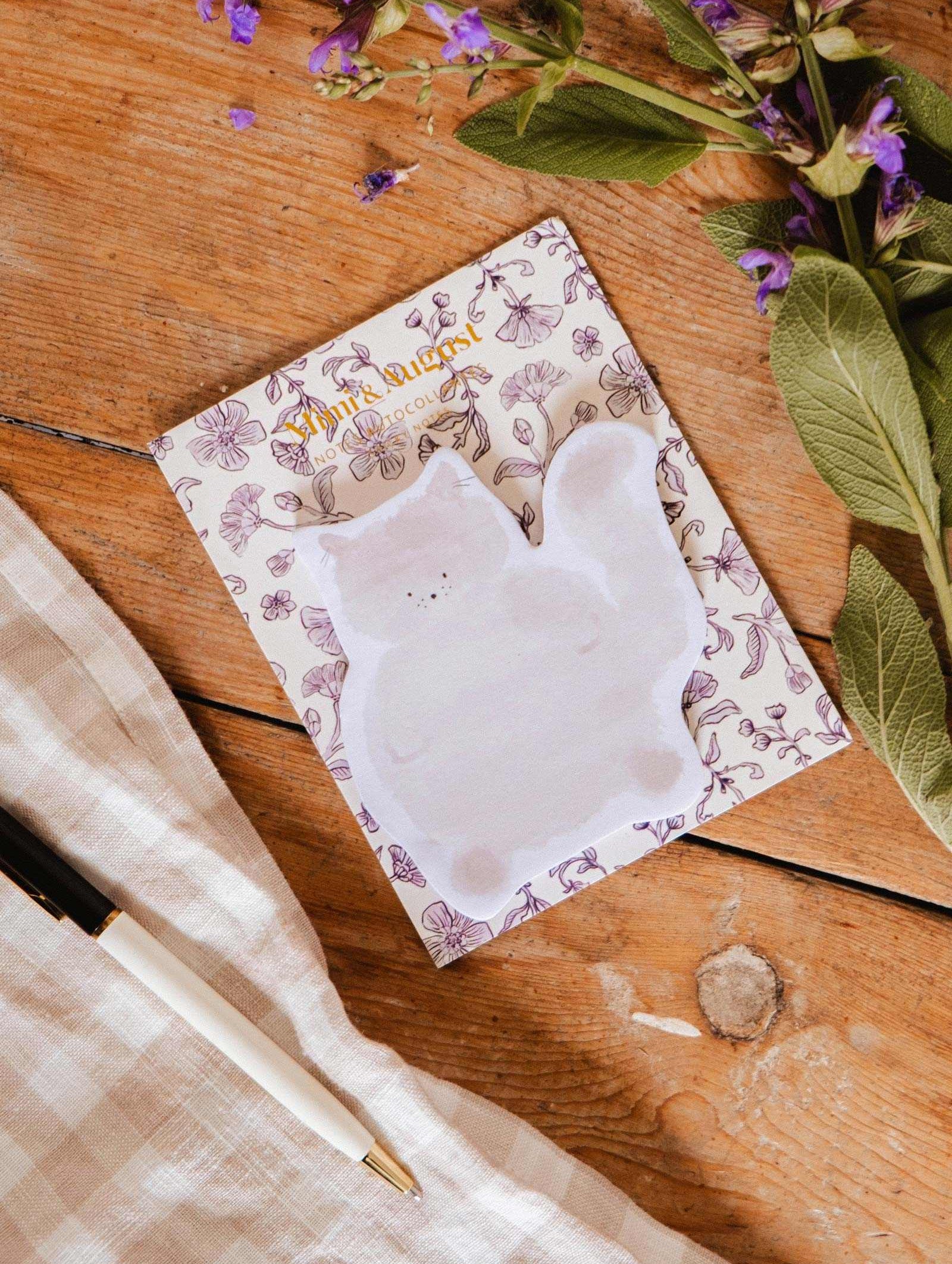 Meow Sticky Notes grey cat-shaped 50-sheet pad with cute sleepy eyes and strong adhesive
