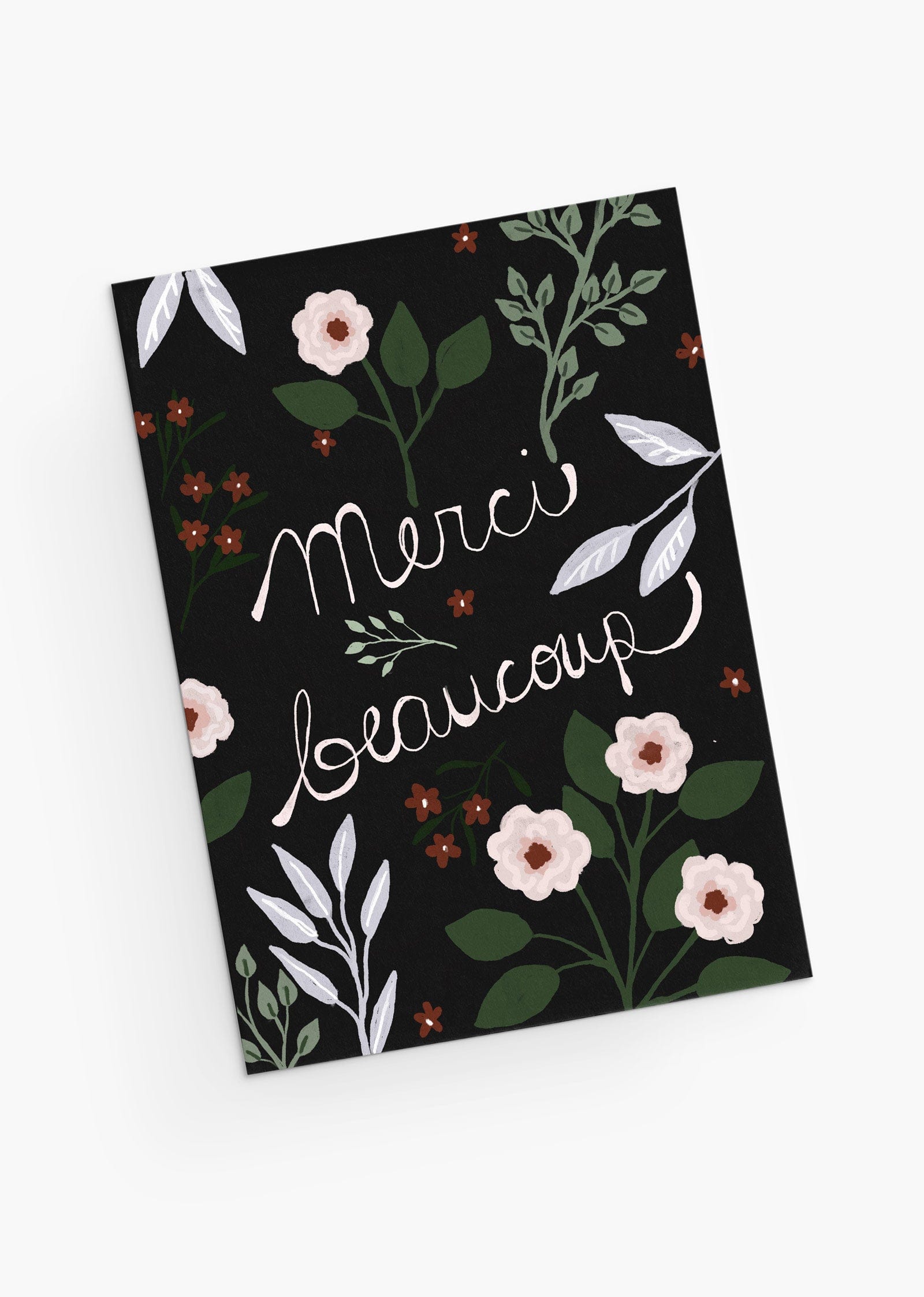 Beautiful thank you dark blue greeting card with plants and flowers- By Mimi & August