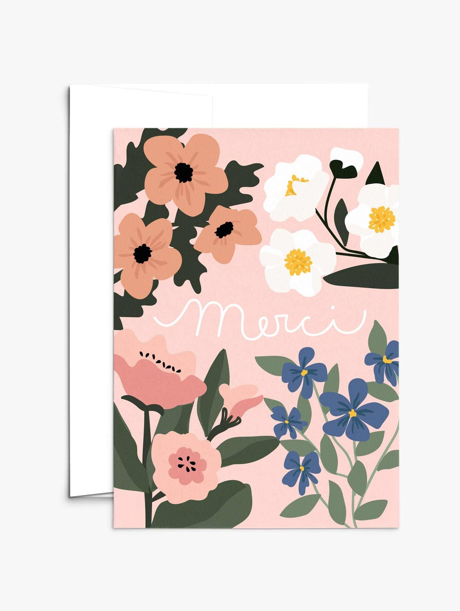 Merci greeting card on recycled thick matte cardstock with compostable packaging and white envelope