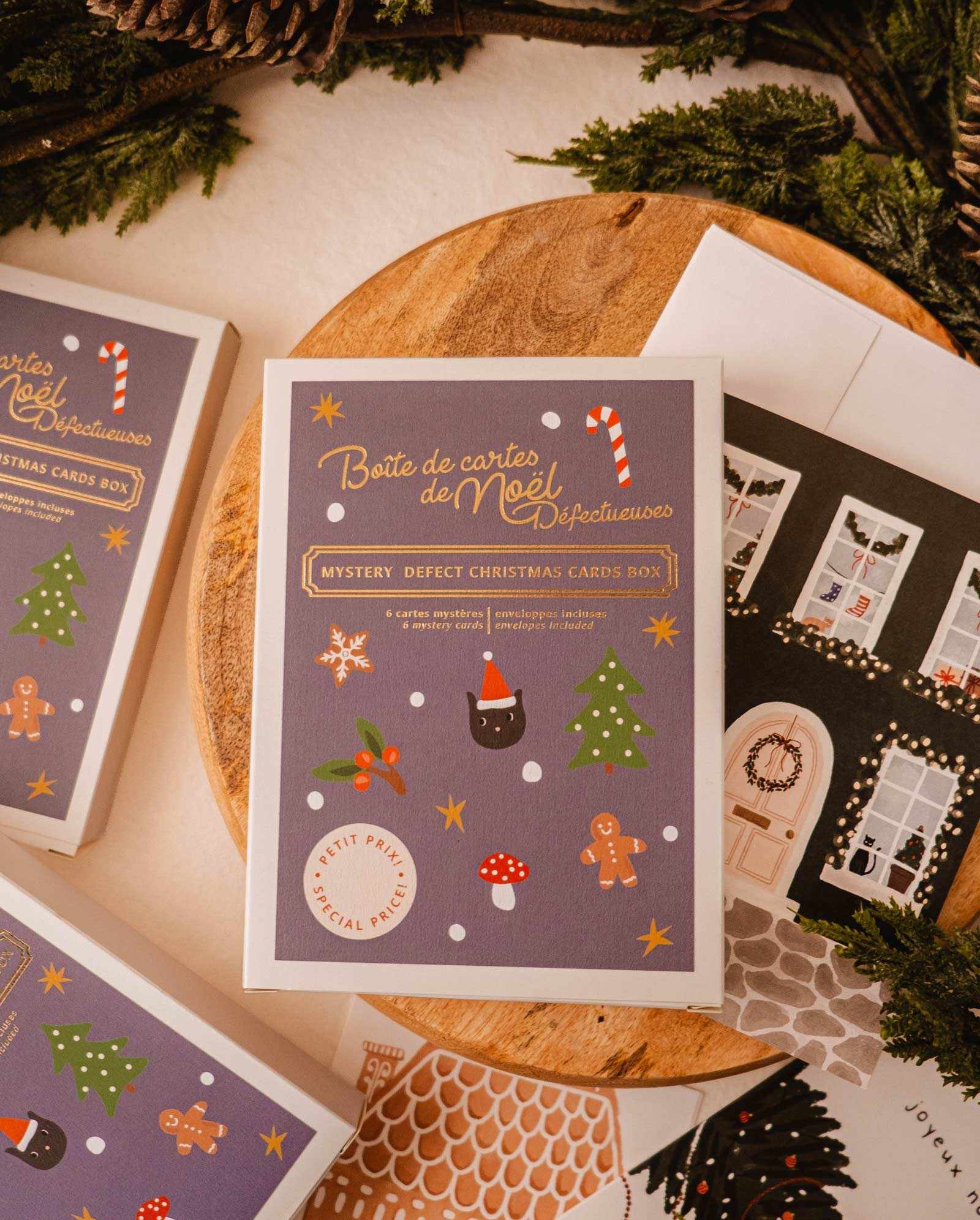 Mystery Defect Christmas Card Box set of 6 with unique imperfect holiday cards and envelopes