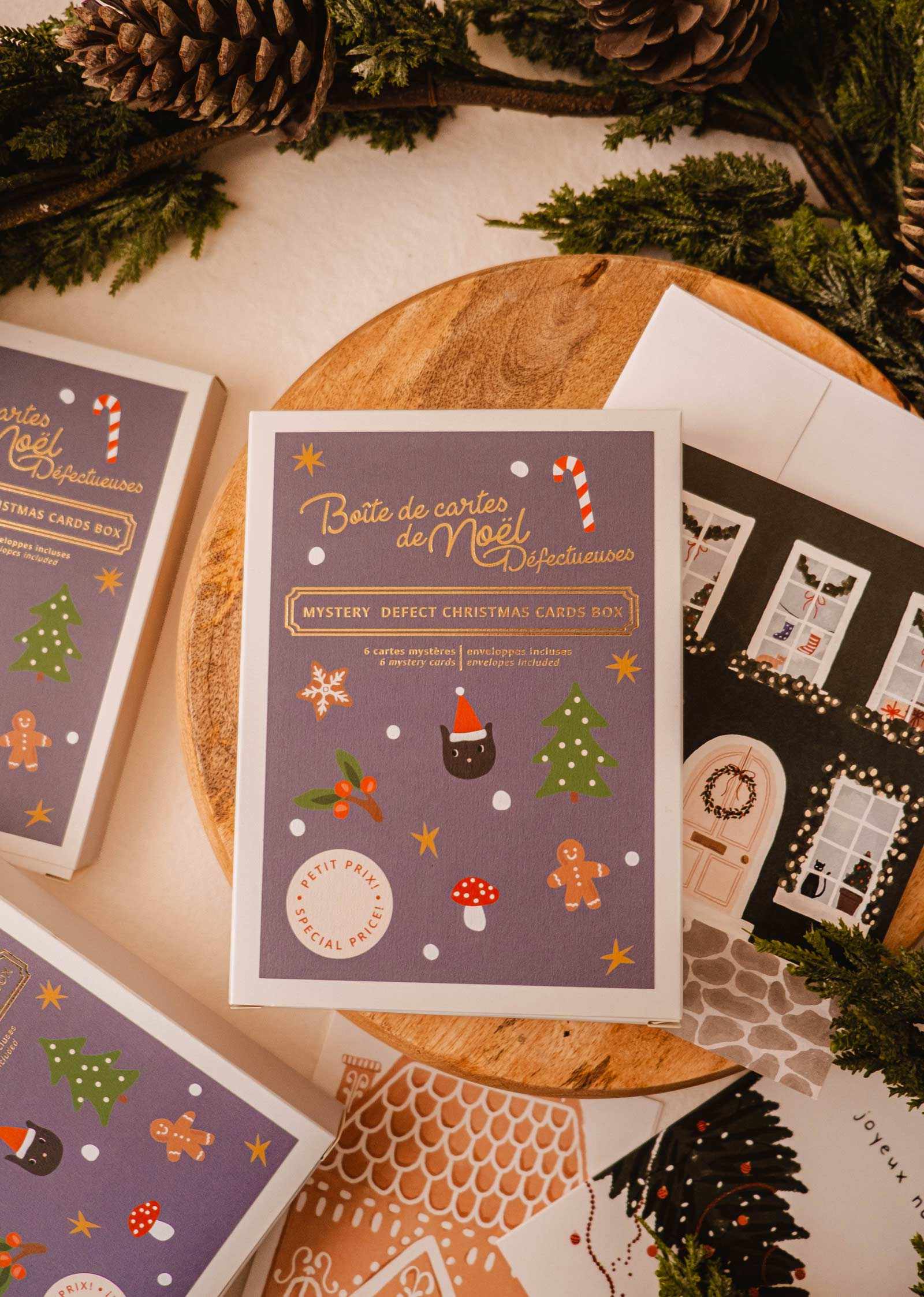 Mystery Defect Christmas Card Box set of 6 with unique imperfect holiday cards and envelopes