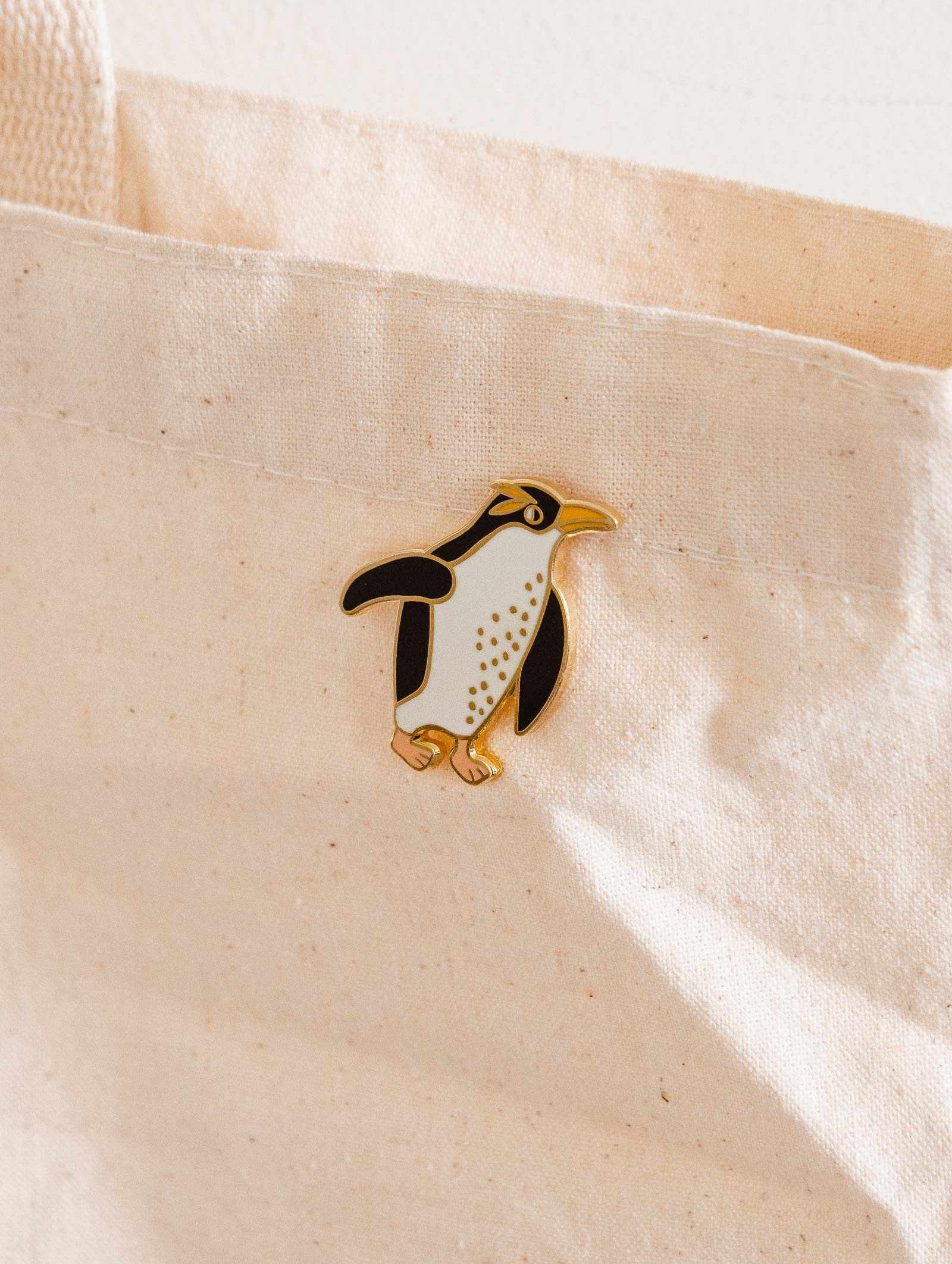 Cute Penguin Enamel Pin gold tone brass 38mm designed in Montreal