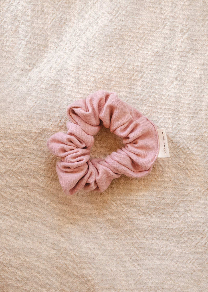 Soft pink hair scrunchie made from fabric scraps by mimi and august
