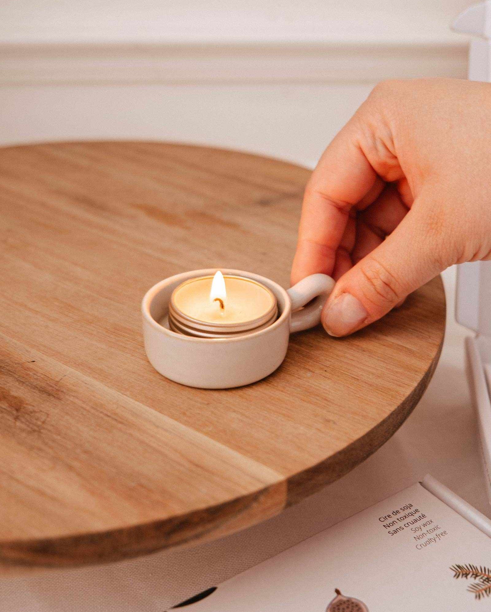 Handcrafted ceramic tealight holder with rustic charm for cozy ambiance