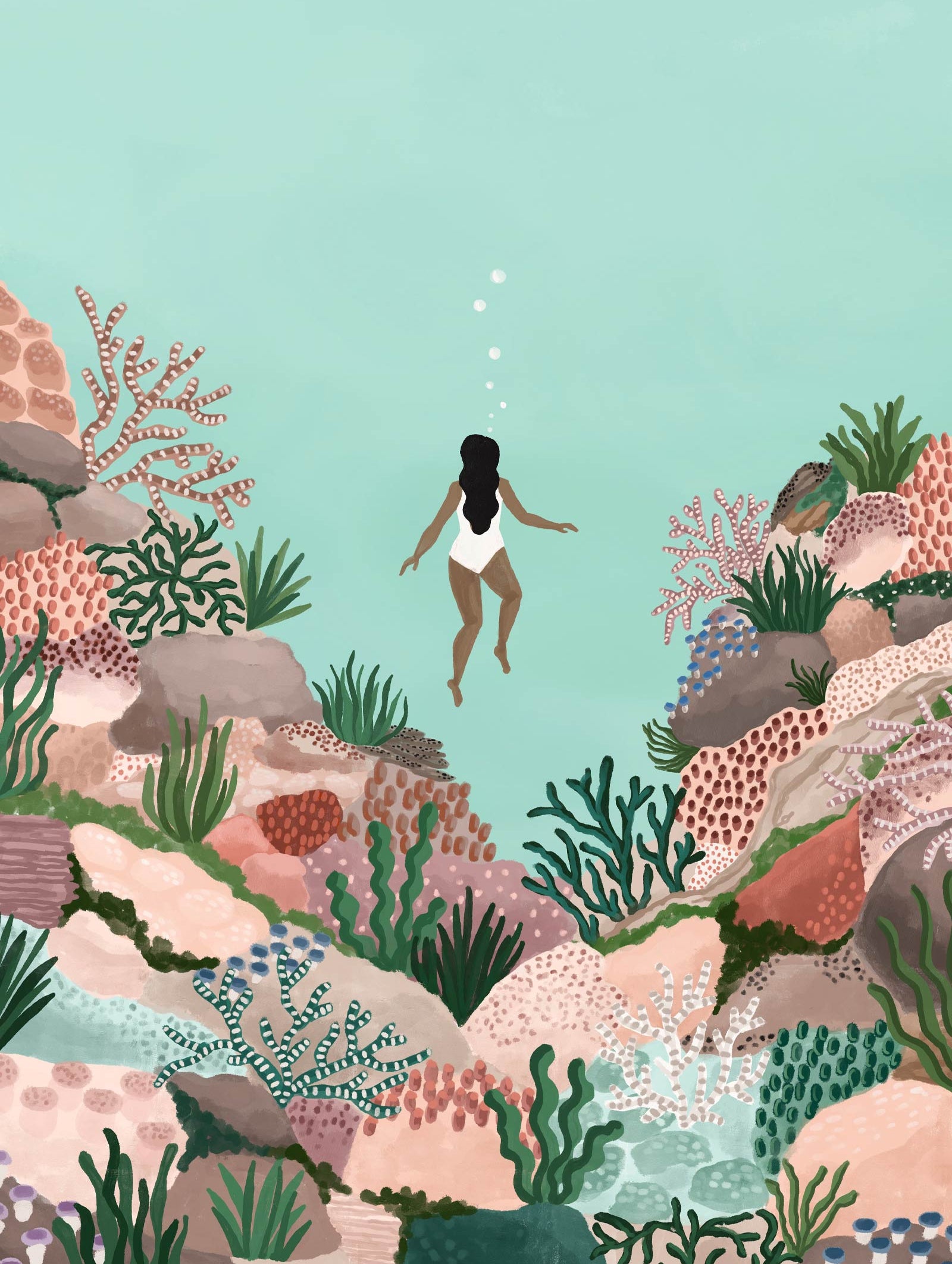 A woman swimming in the Mimi & August Under the Sea Art Print.