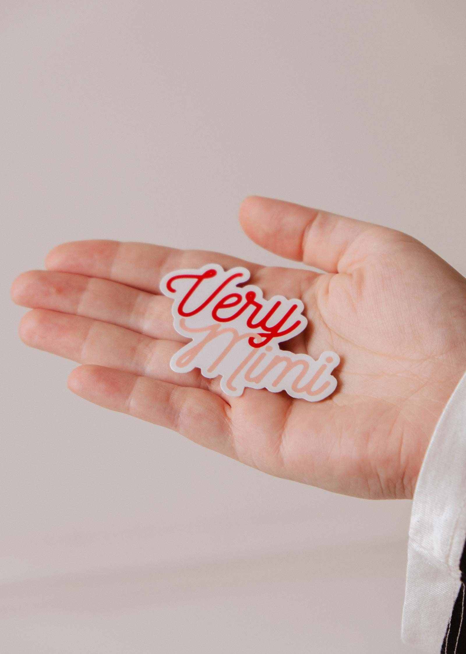 Very Mimi vinyl sticker with durable, water-resistant, matte finish design by Camille Forcherio