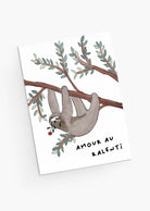 Amour au ralenti-cute sloth with rose climbing on a tree greeting card- by Mimi & August