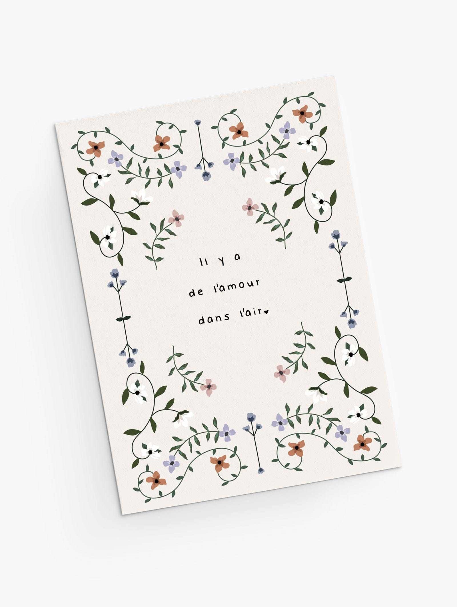 Amour greeting card with beautiful flowers- love is in the air- By Mimi & August