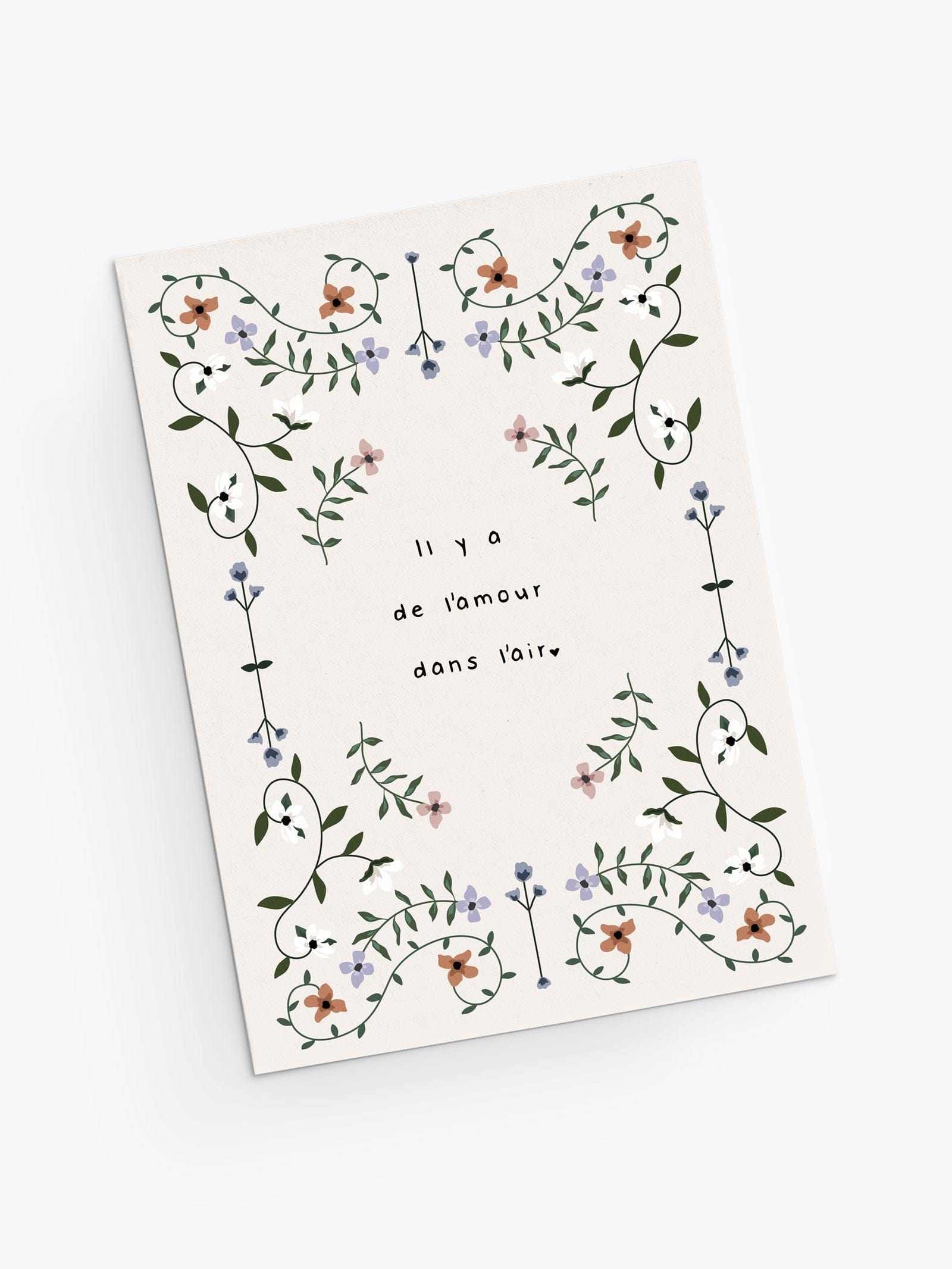 Amour greeting card with beautiful flowers- love is in the air- By Mimi & August