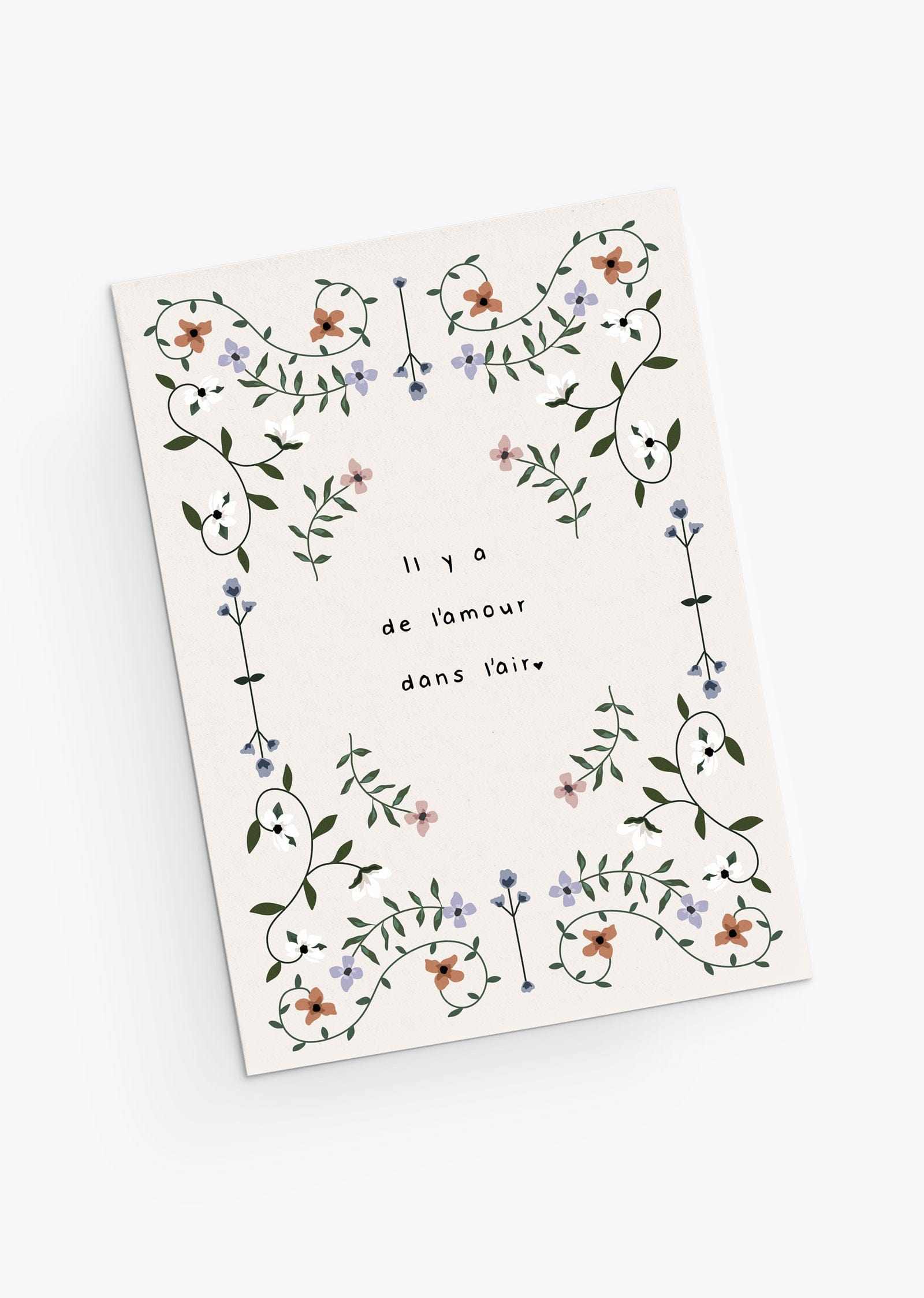 Amour greeting card with beautiful flowers- love is in the air- By Mimi & August