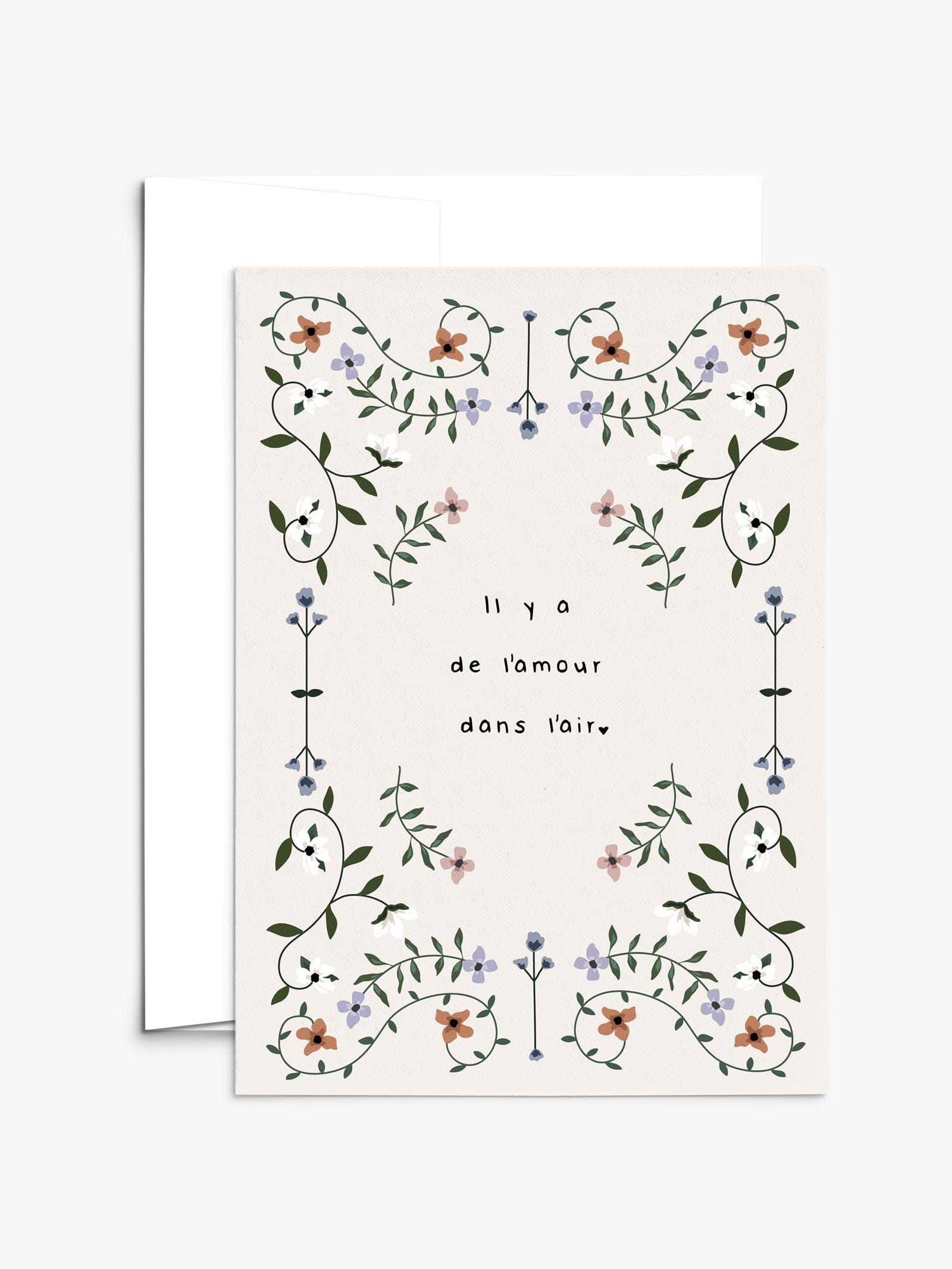 Amour dans l'air greeting card with recycled paper and compostable packaging