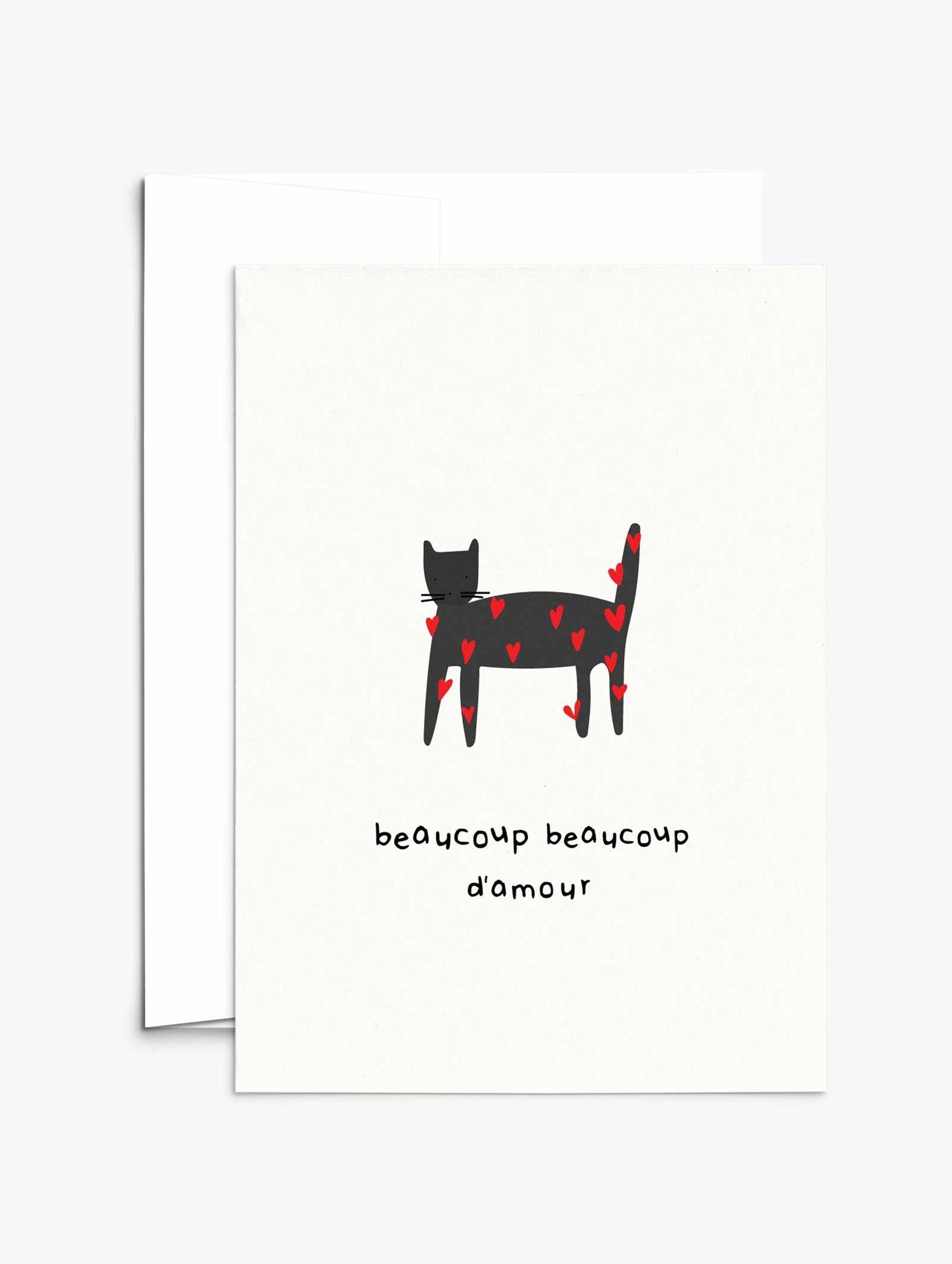 Much Love Greeting Card with French text on recycled paper and compostable packaging