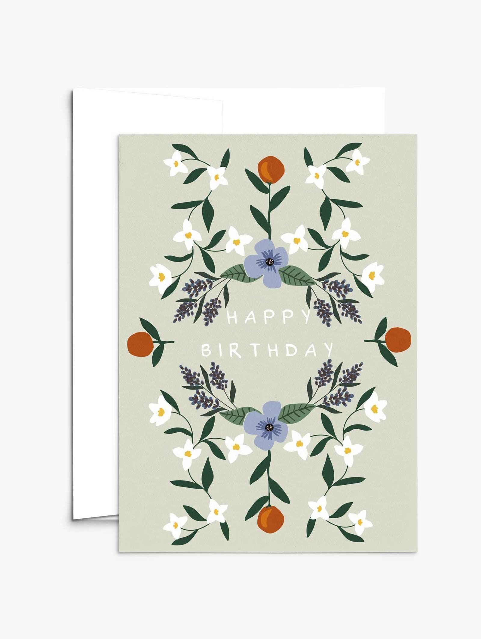 Colourful Fiesta birthday card featuring a field of wild flowers on recycled paper with compostable packaging
