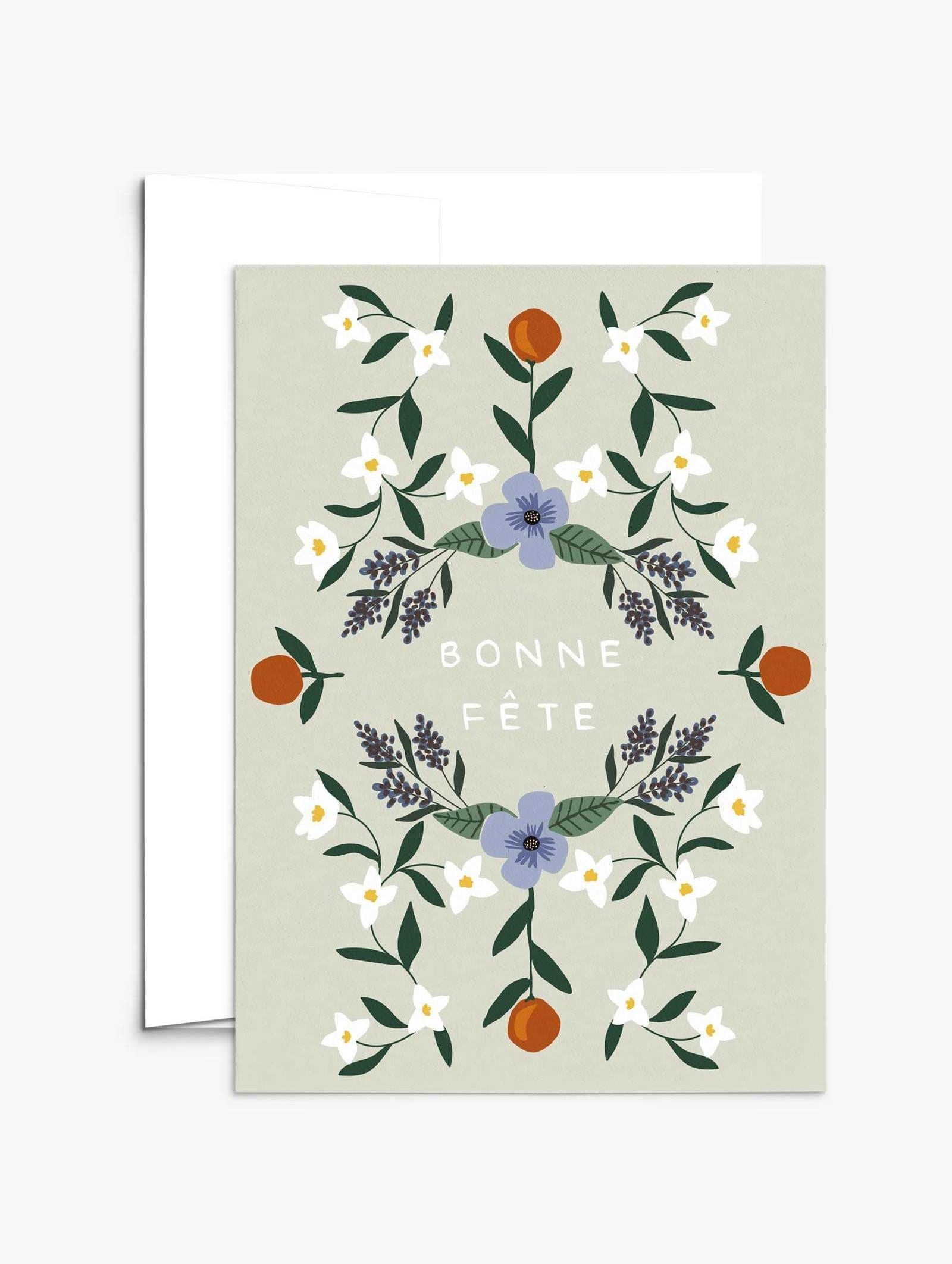 birthday greeting card in French with colourful flowers- By Mimi & August