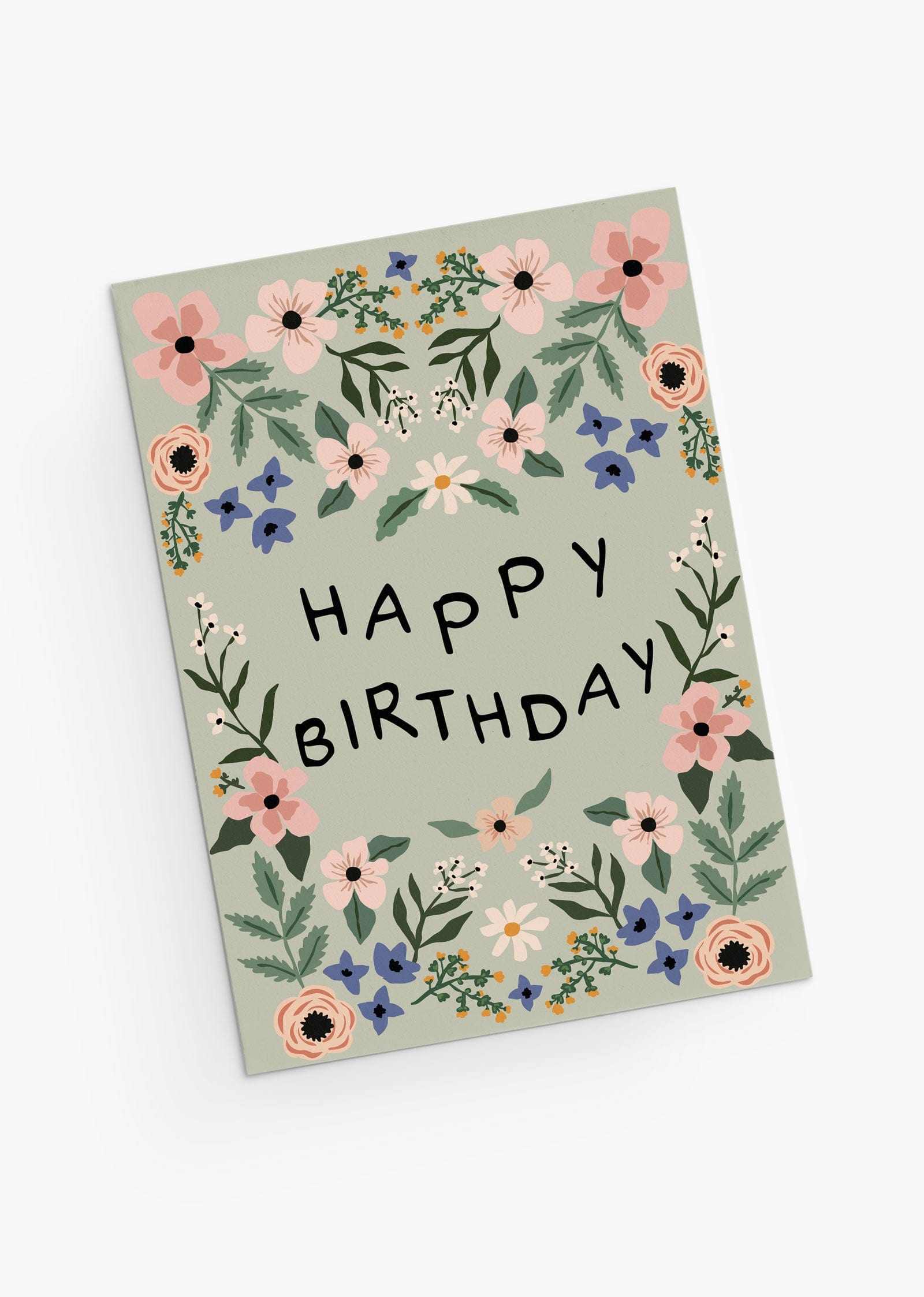 Cute floral birthday card sage green-English- By Mimi and August