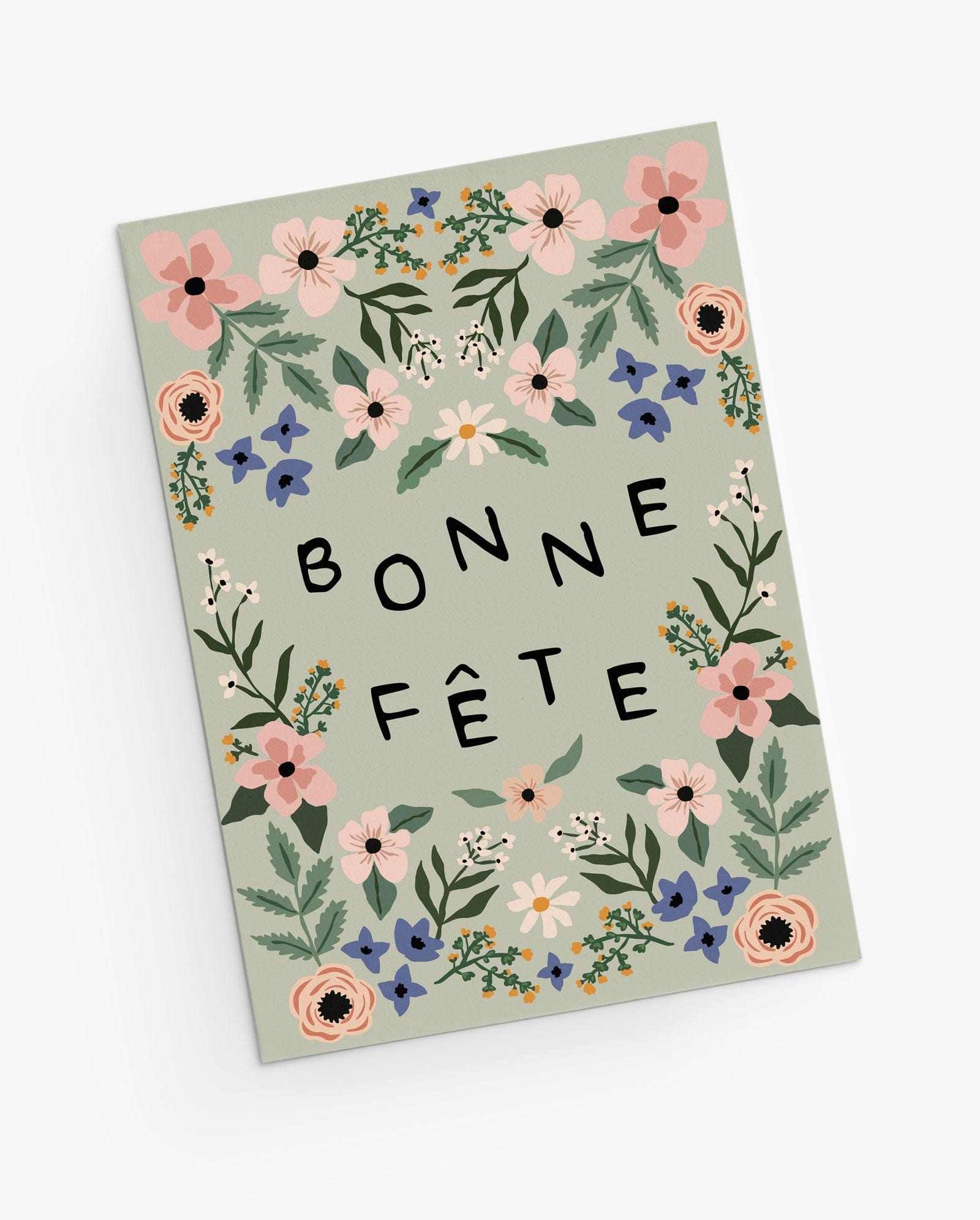Cute floral birthday card sage green-French version- By Mimi and August