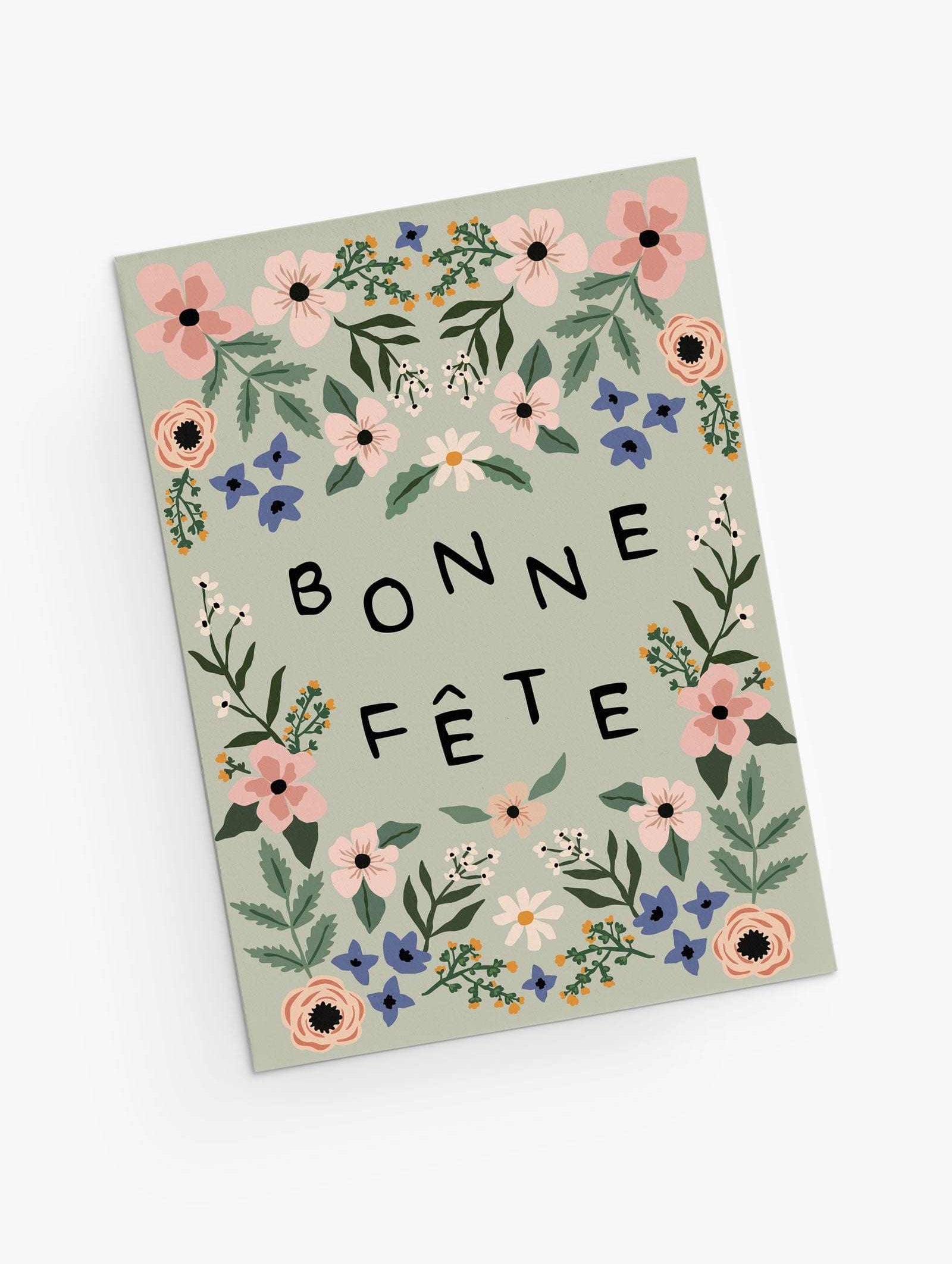 Cute floral birthday card sage green-French version- By Mimi and August