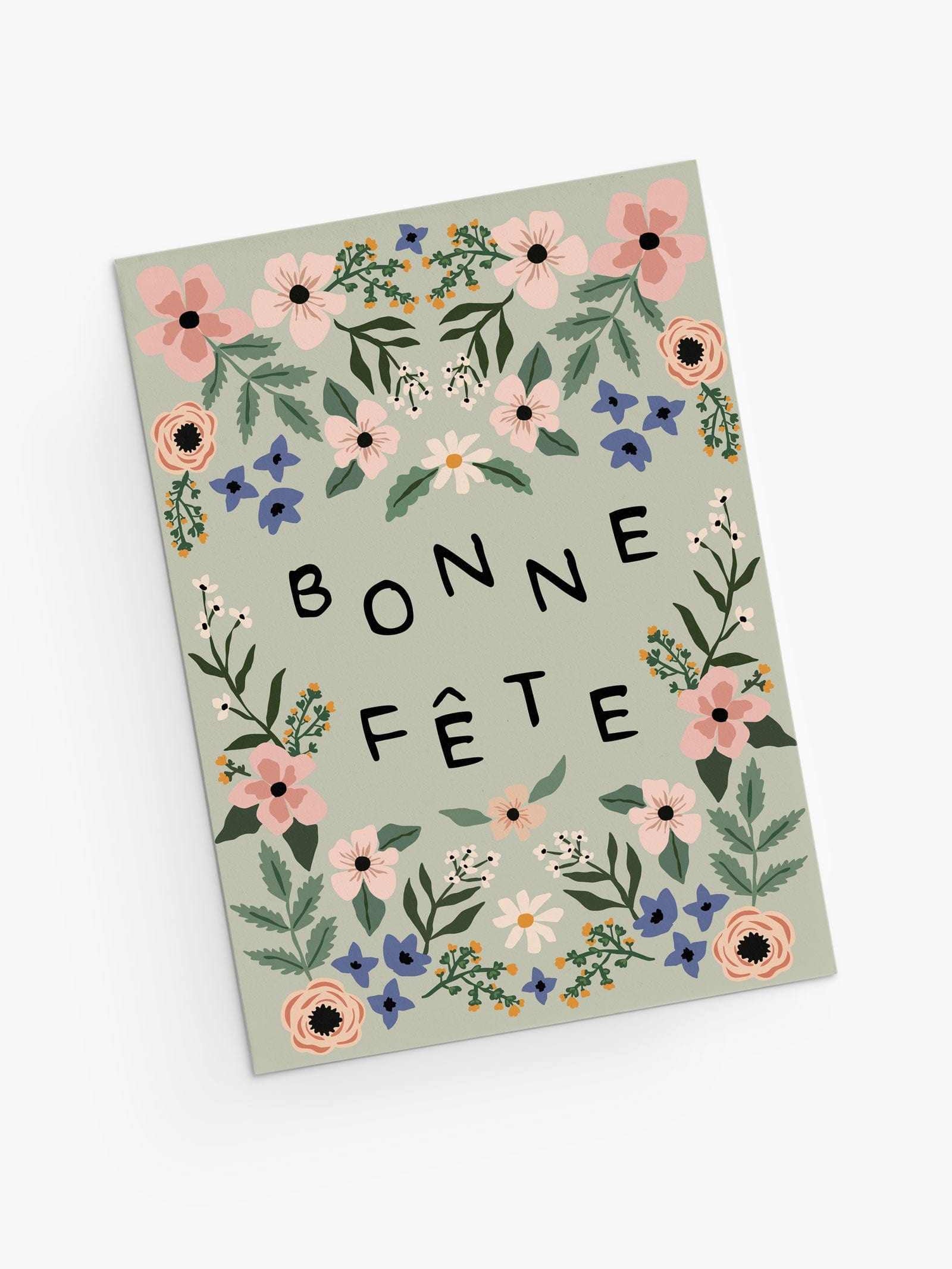 Cute floral birthday card sage green-French version- By Mimi and August