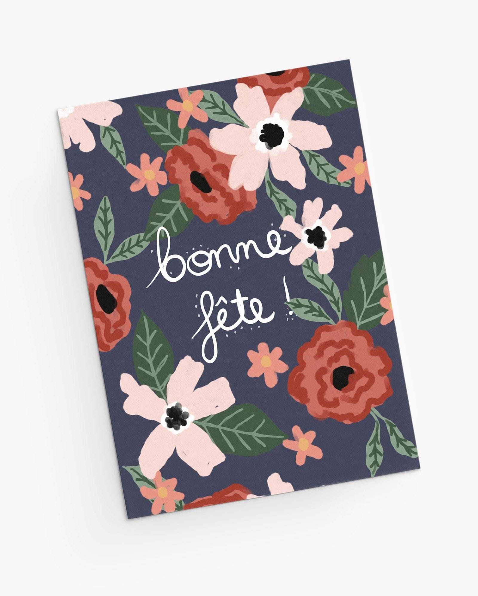beautiful dark blue floral birthday greeting card- By Mimi & August