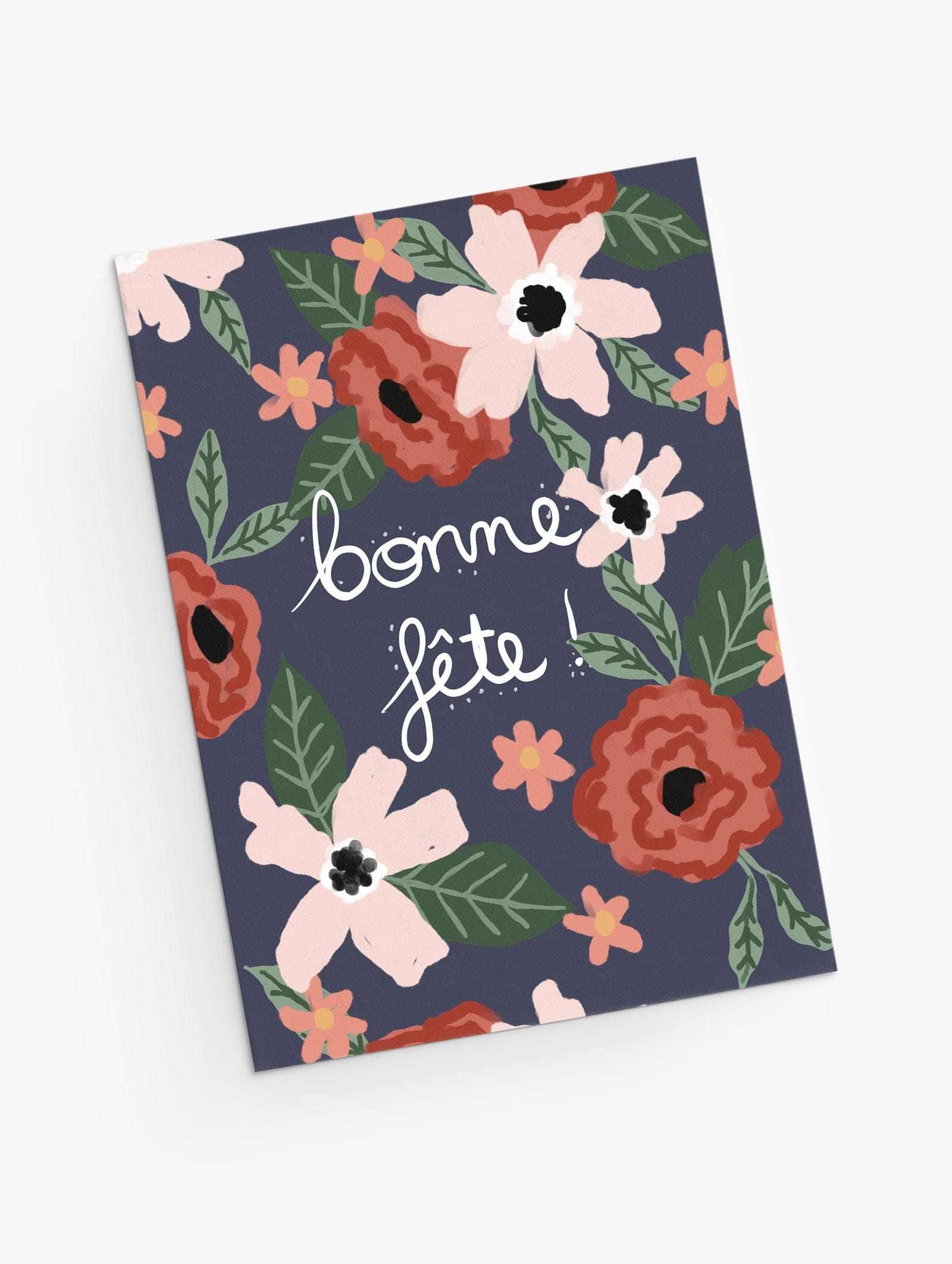 beautiful dark blue floral birthday greeting card- By Mimi & August