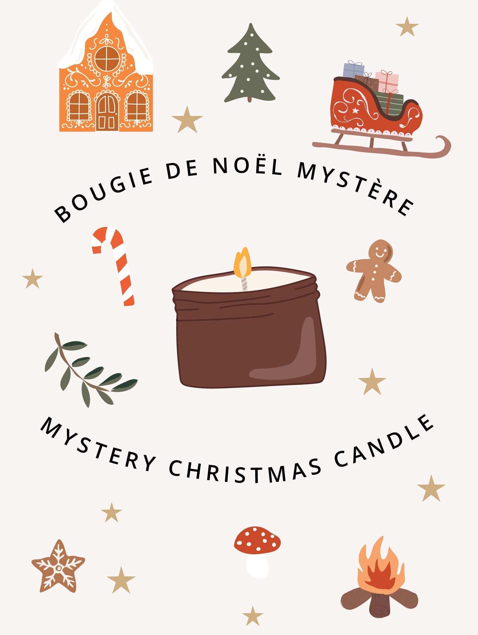 Mystery Holiday Candle with festive holiday fragrances in 2 oz and 8 oz sizes