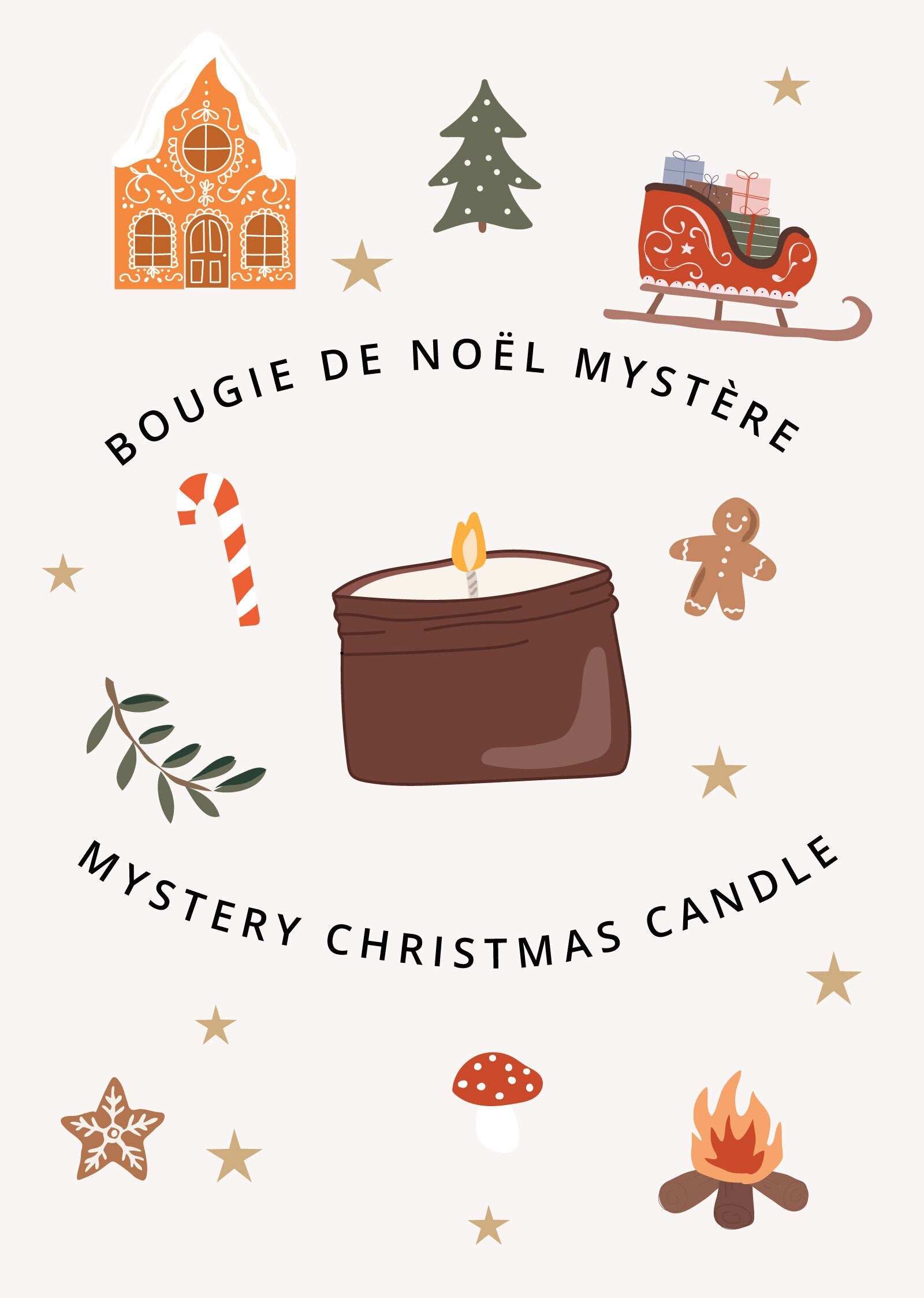 Mystery Holiday Candle with festive holiday fragrances in 2 oz and 8 oz sizes