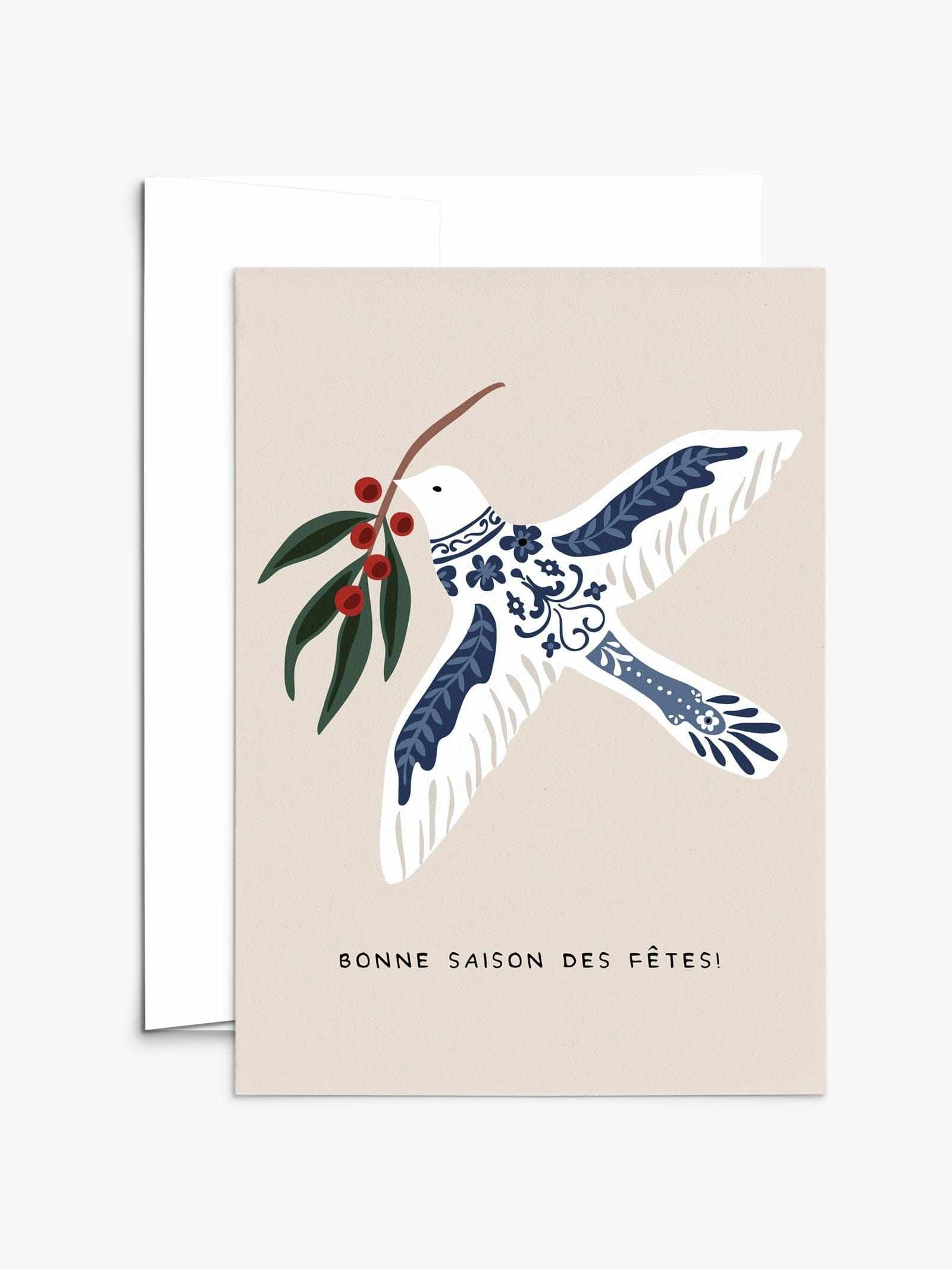 Christmas dove greeting card for happy holiday season on recycled paper