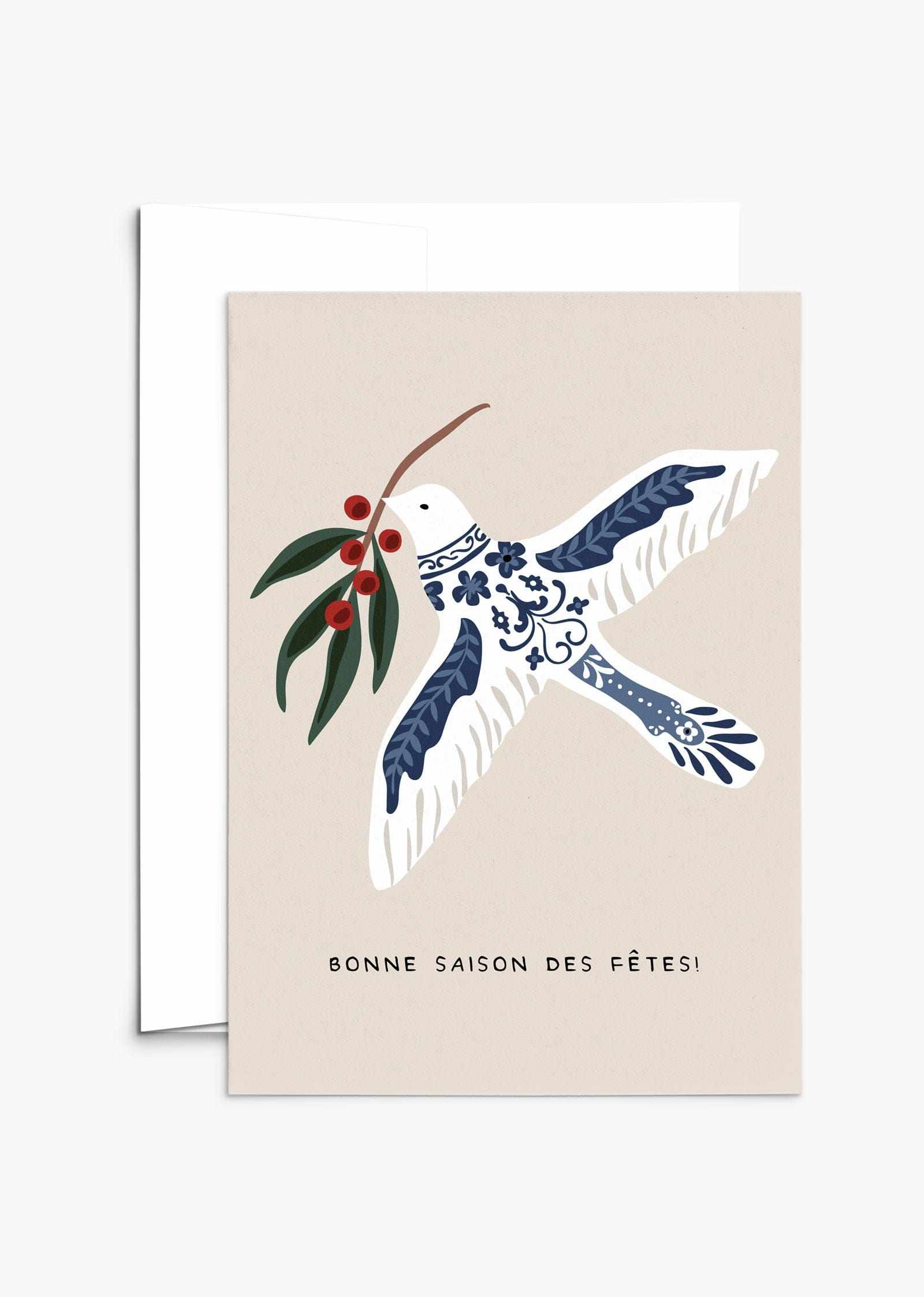 Christmas dove greeting card for happy holiday season on recycled paper