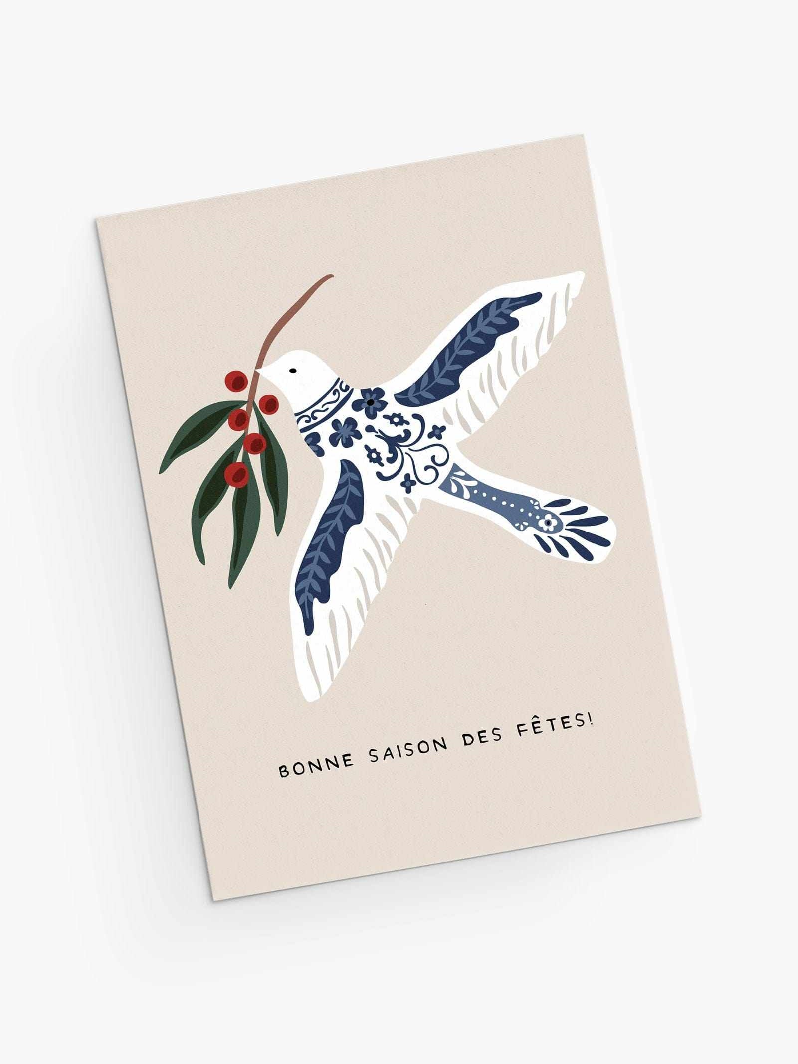 Christmas dove illustration greeting card by Mimi & August