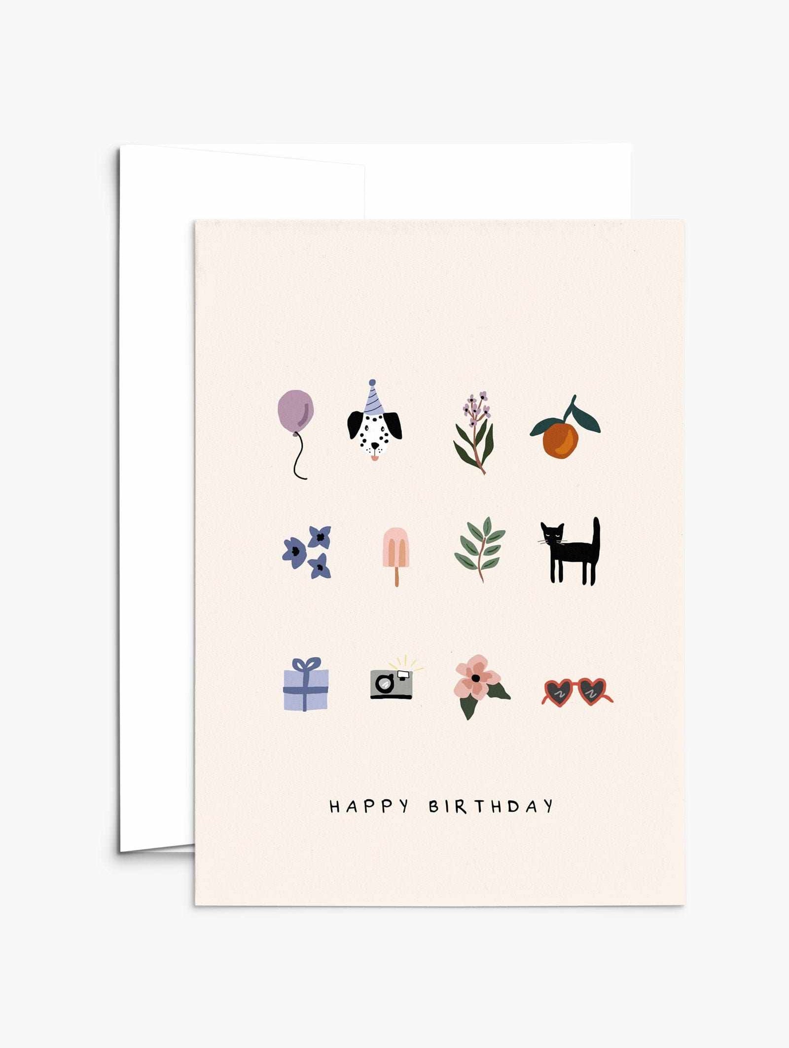 Birthday card with surprise design, recycled paper, blank inside, white envelope, compostable packaging, thick matte cardstock, 5x7 inches