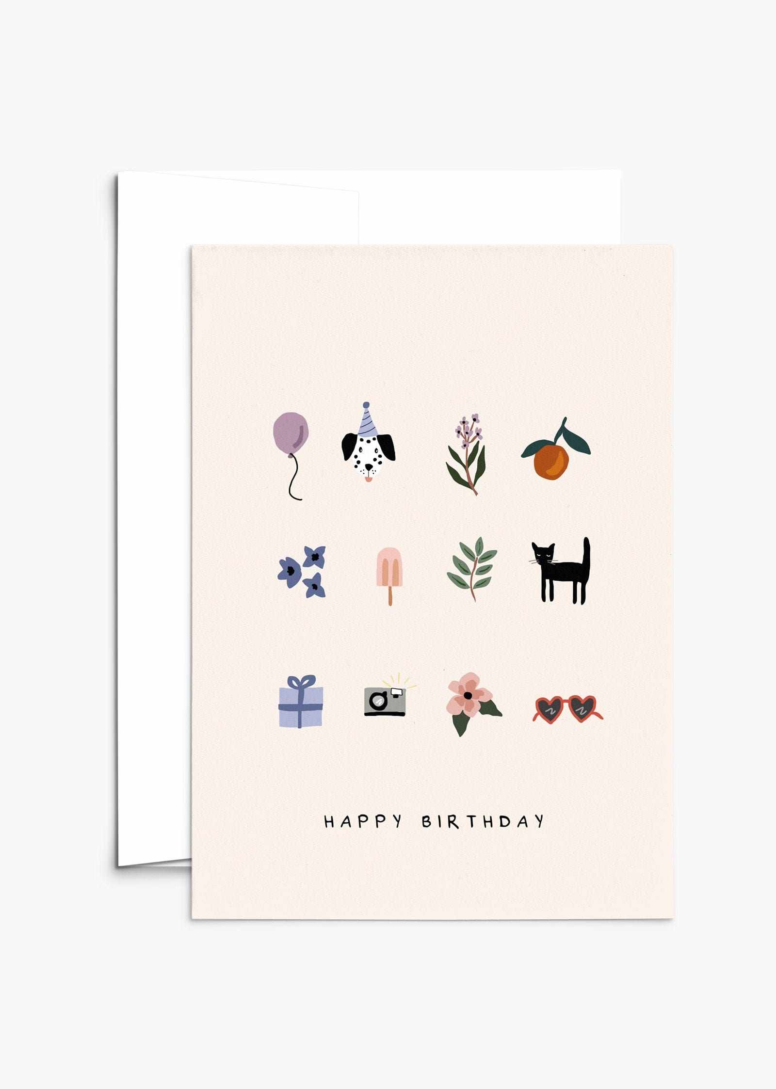 Birthday card with surprise design, recycled paper, blank inside, white envelope, compostable packaging, thick matte cardstock, 5x7 inches