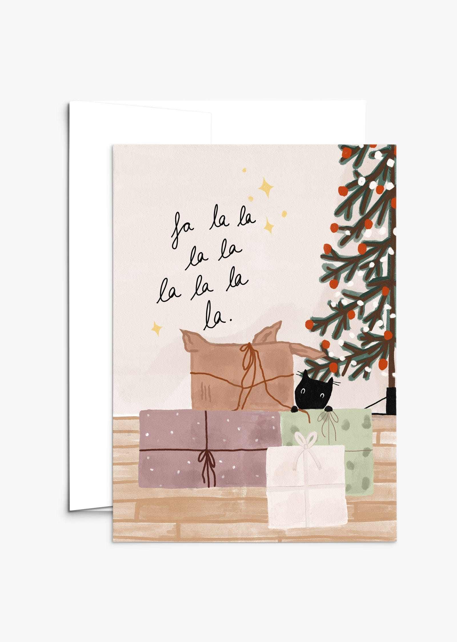 Fa la la la la greeting card on recycled paper with thick matte cardstock and white envelope