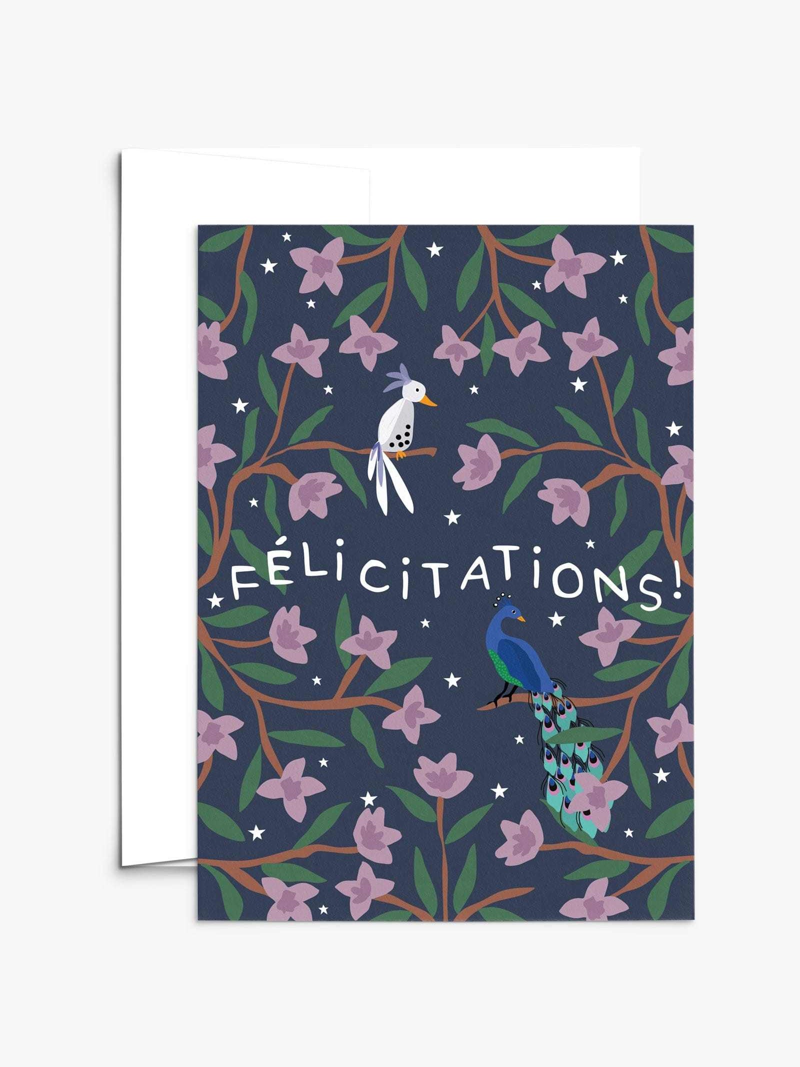 Félicitations greeting card on recycled paper with compostable packaging and white envelope
