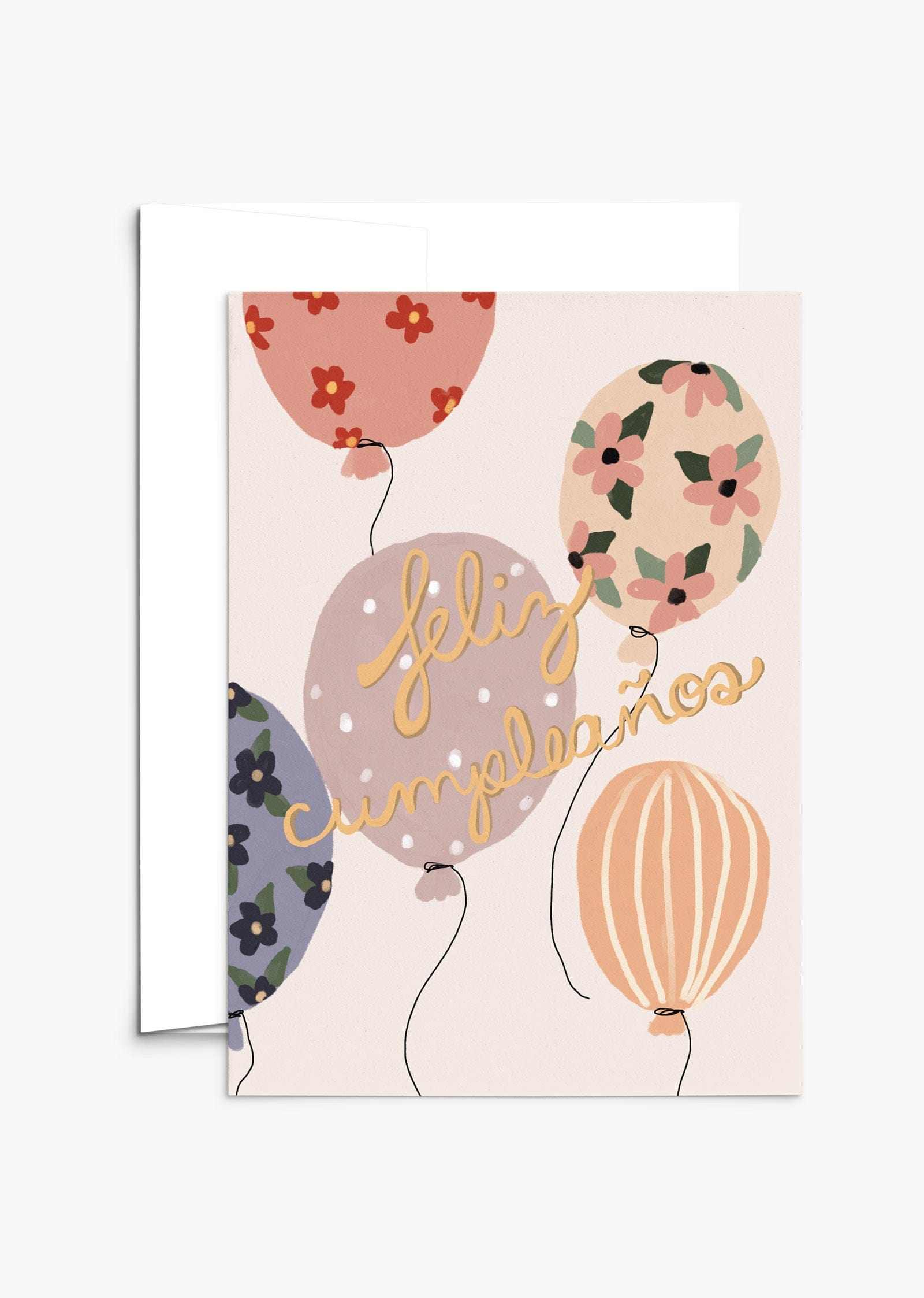 Feliz Cumpleaños greeting card 5x7 inches recycled paper blank inside with white envelope and compostable packaging