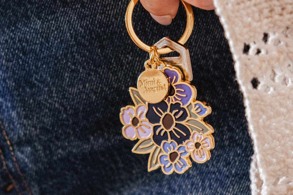 colorful floral bouquet enamel keychain with gold accents