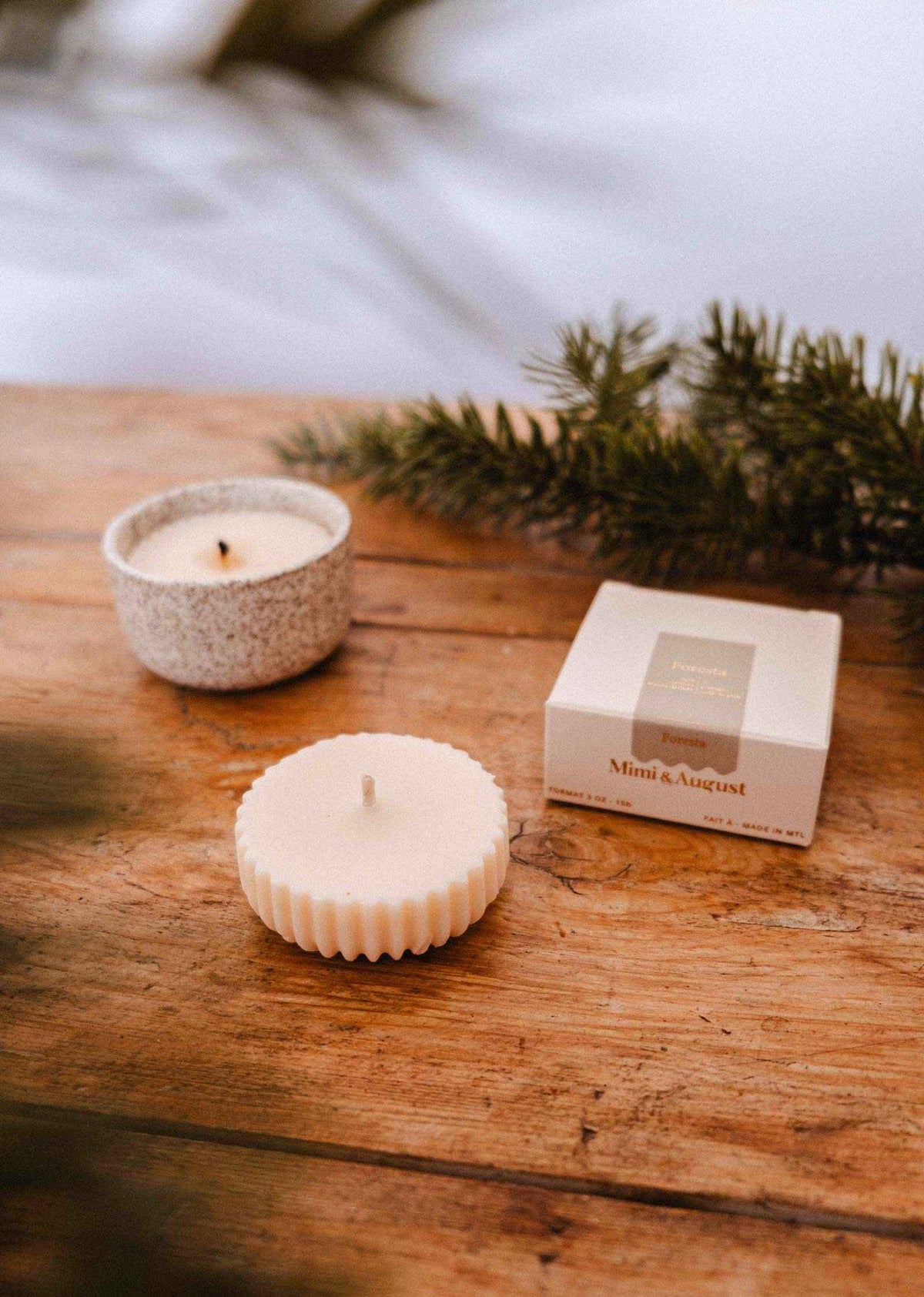 Forest candle refill with fir needles, cedarwood, and green moss scent