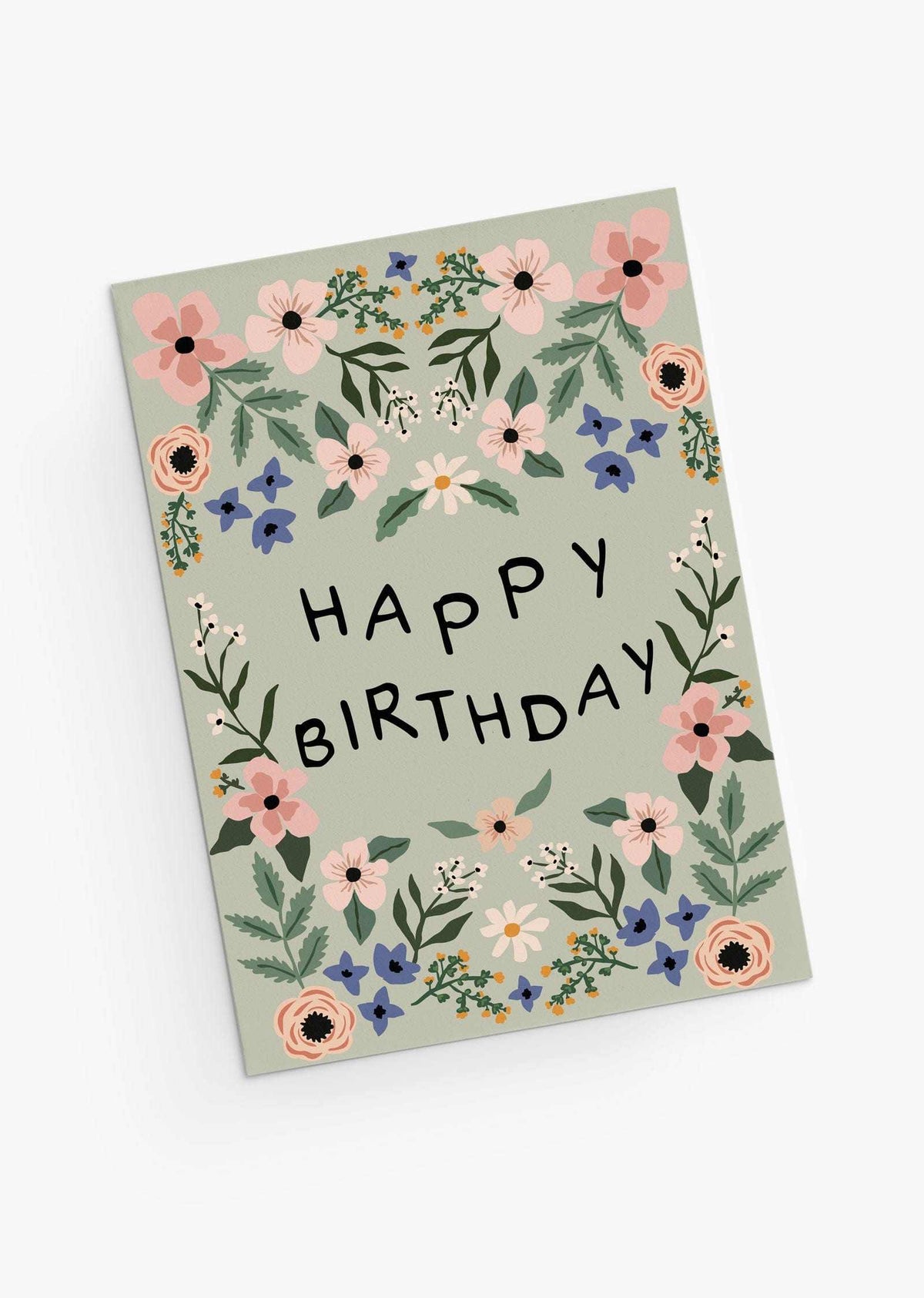 Cute floral birthday card sage green-English- By Mimi and August