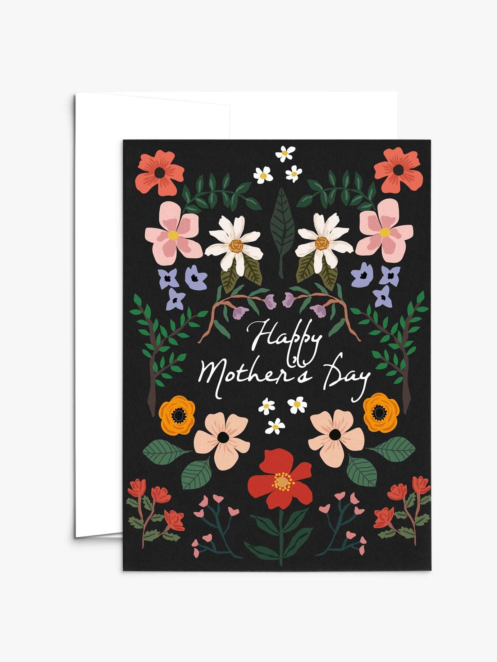 Black Floral Garden Mother's Day card with colorful flowers on recycled paper