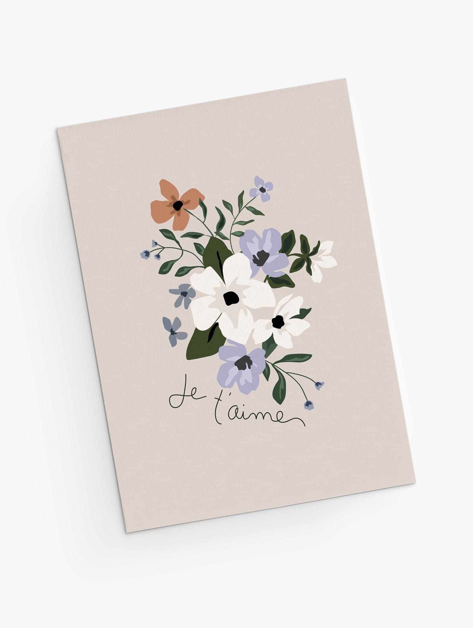 Je t'aime Greeting Card with cream, purple flowers- French-by Mimi & august