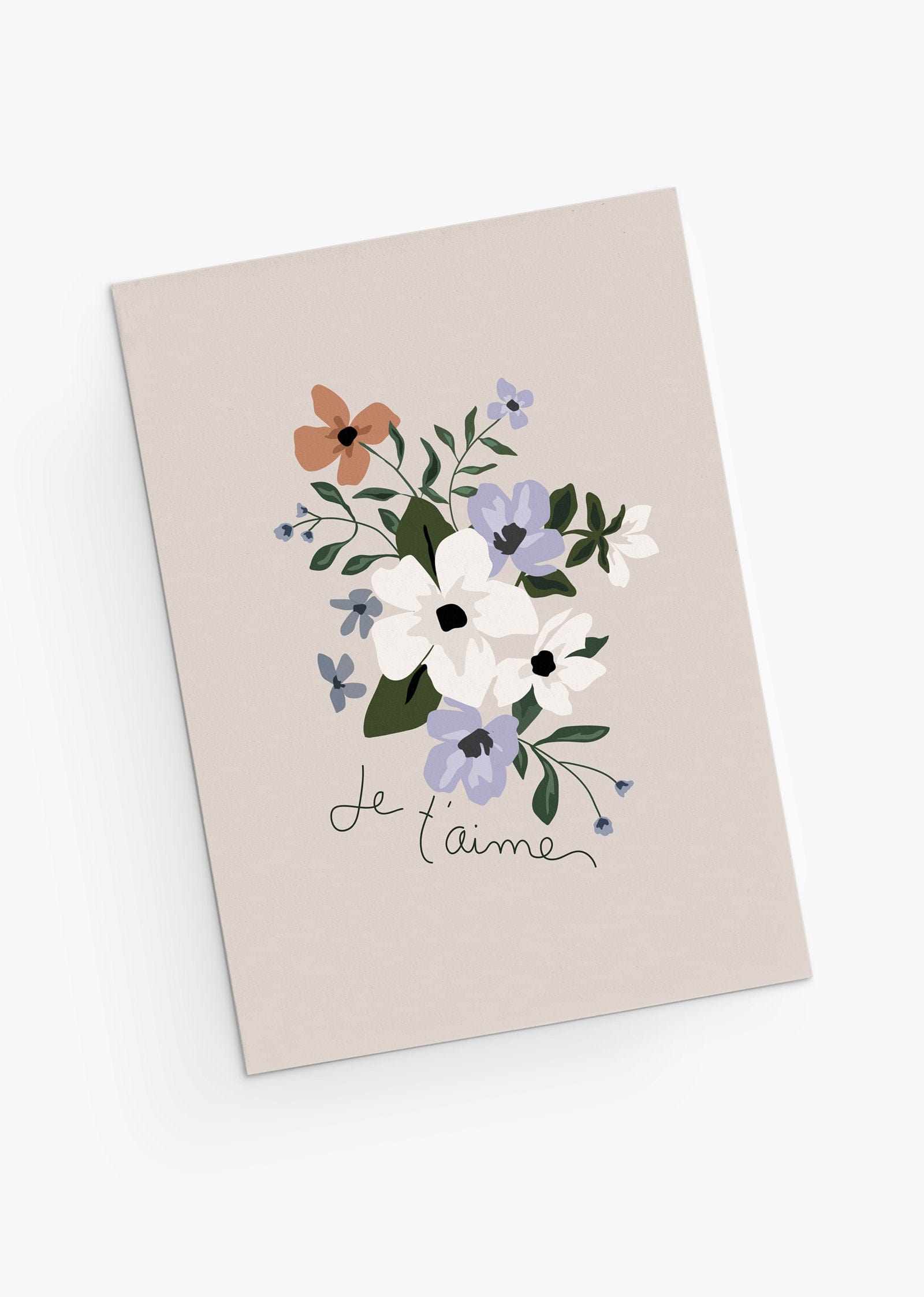 Je t'aime Greeting Card with cream, purple flowers- French-by Mimi & august