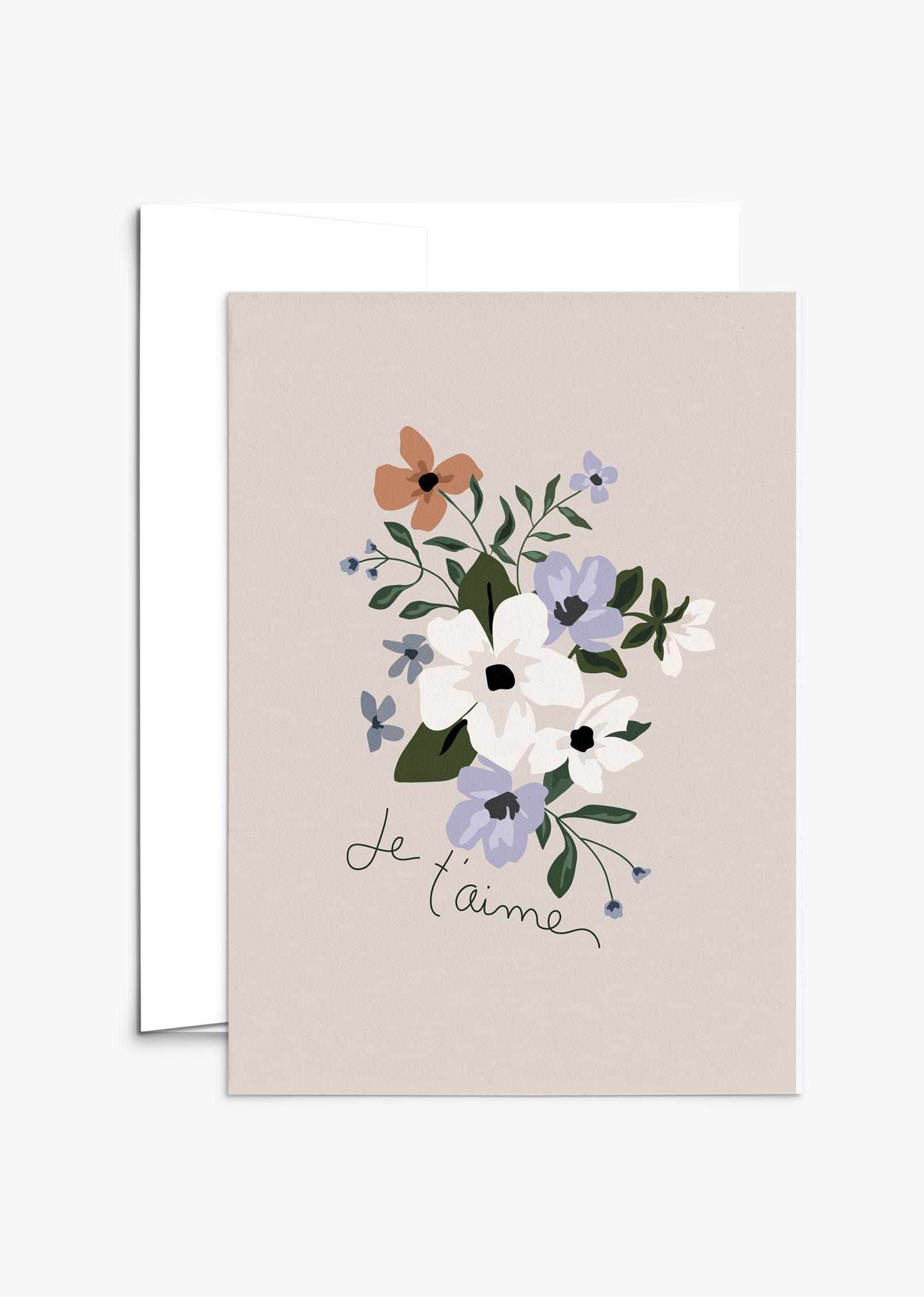 Je t'aime Greeting Card with floral design on recycled paper in white envelope