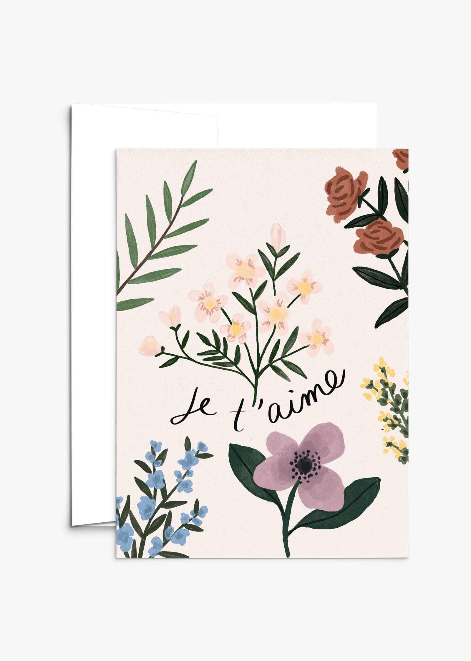 Je t'aime jardins de fleurs floral greeting card with recycled paper and compostable packaging